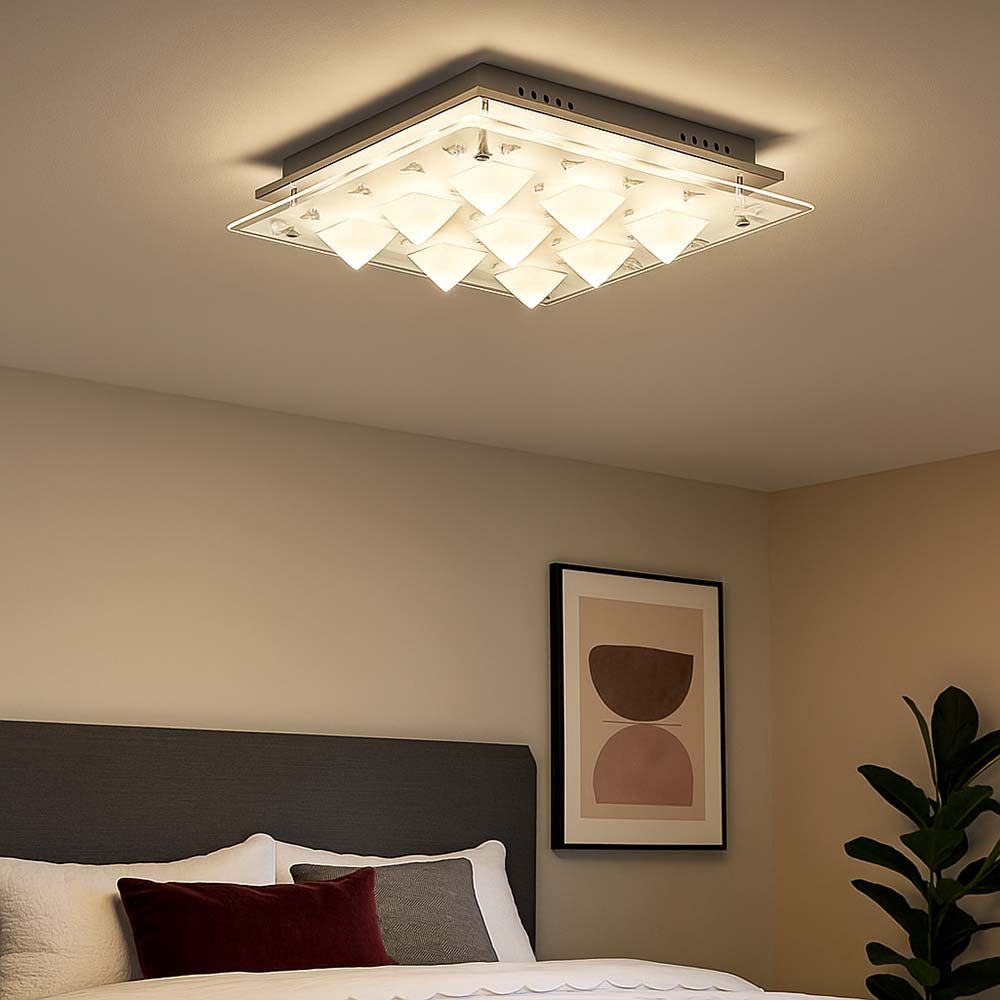 Esto LED Deckenleuchte, LED-Leuchtmittel fest verbaut, Warmweiß, Deckenlampe Kristall LED Deckenleuchte chrom Wohnzimmerlampe