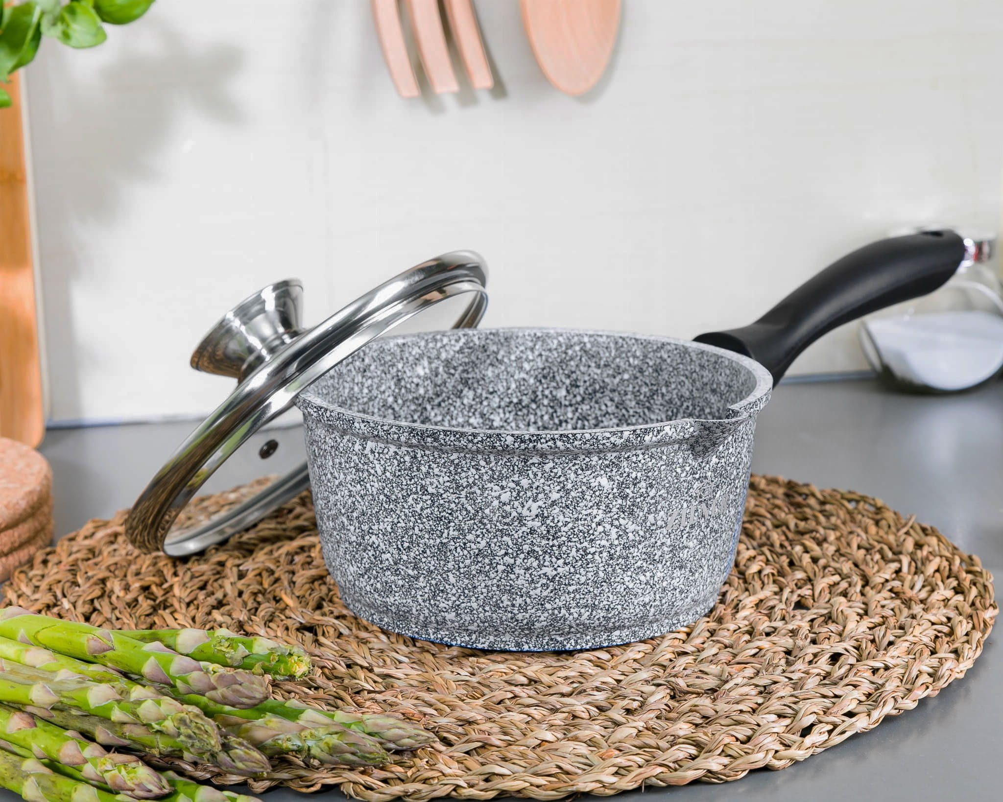 Zilner Topf-Set Steinbeschichteten Töpfen Kasserollen und Bratpfannen Küchenzubehör, Aluminiumguss, Keramik, Edelstahl (1.3L / 1.5L / 2.3L / 3.3L / 4.5L / 6.8L, 15-tlg., Zeitloses Design des Topfsets. Eine ideale Geschenkidee! Hochwertig)