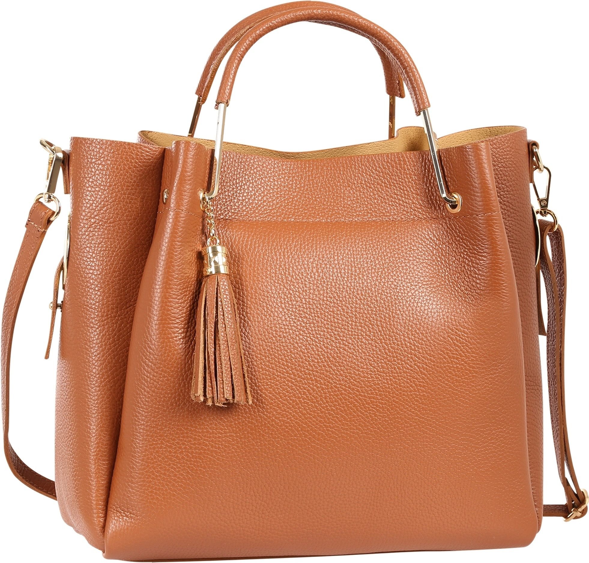 Toscanto Handtasche Toscanto Damen Umhängetasche Handtasche (Handtasche), Damen Leder Umhängetasche, Handtasche, tan, hellbraun ca. 30cm