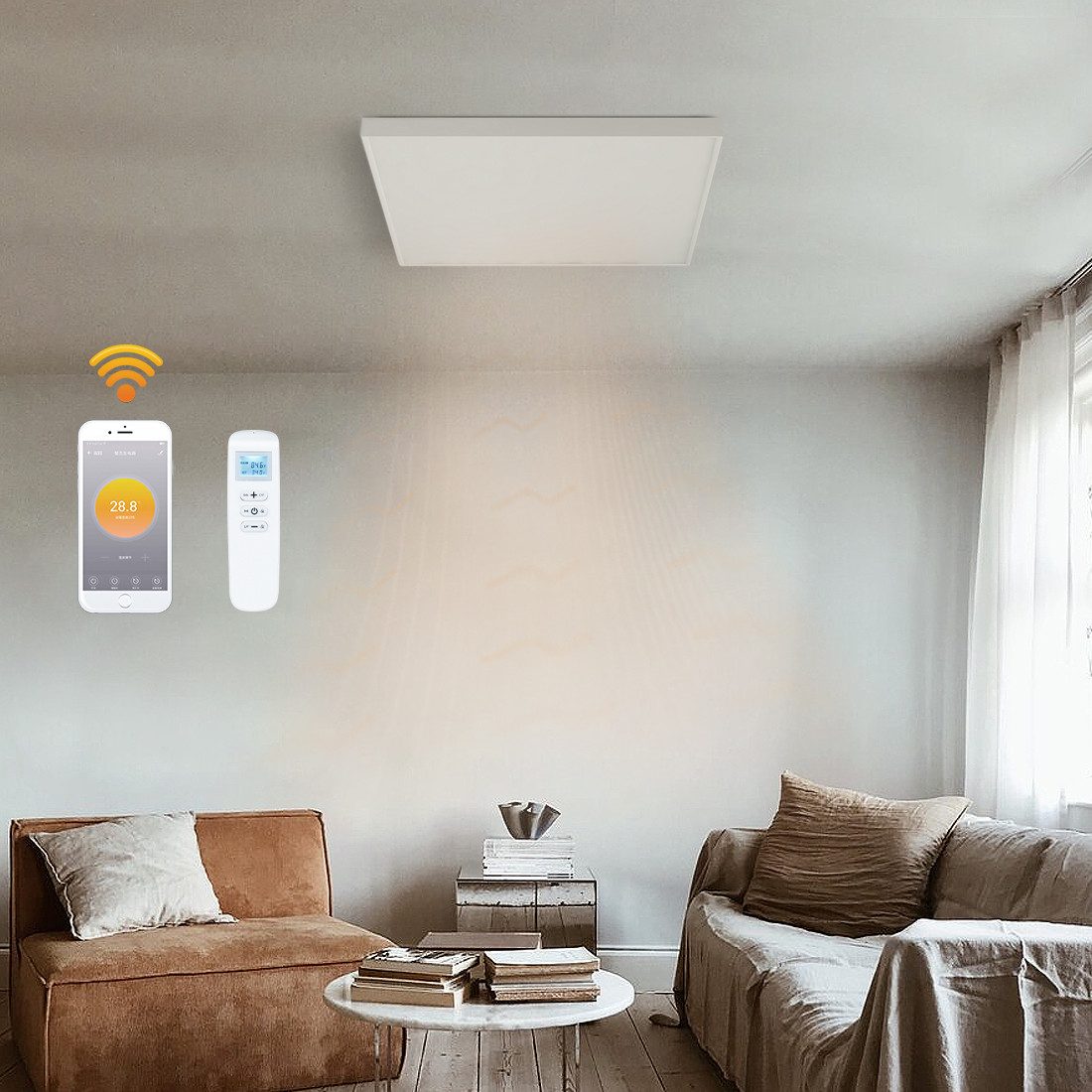 Byecold Infrarotheizung Deckenmontage, Mit Thermostat, Überhitzungsschutz, Energiesparend, Infrarot Deckenheizstrahler 400 Watt mit App Fernbedienung