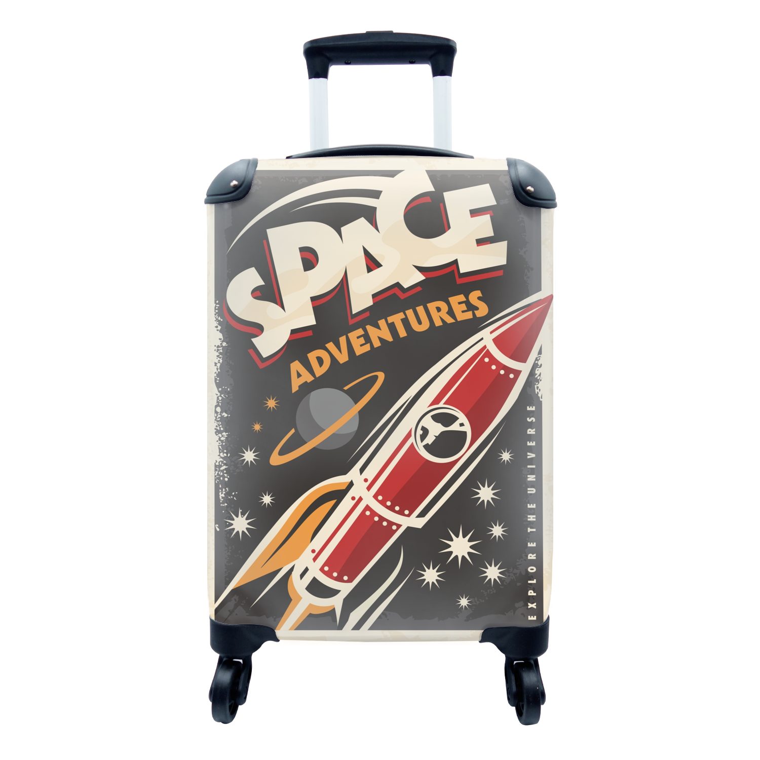 MuchoWow Handgepäckkoffer Rakete - Jahrgang - Weltraum, 4 Rollen, Reisetasche mit rollen, Handgepäck für Ferien, Trolley, Reisekoffer