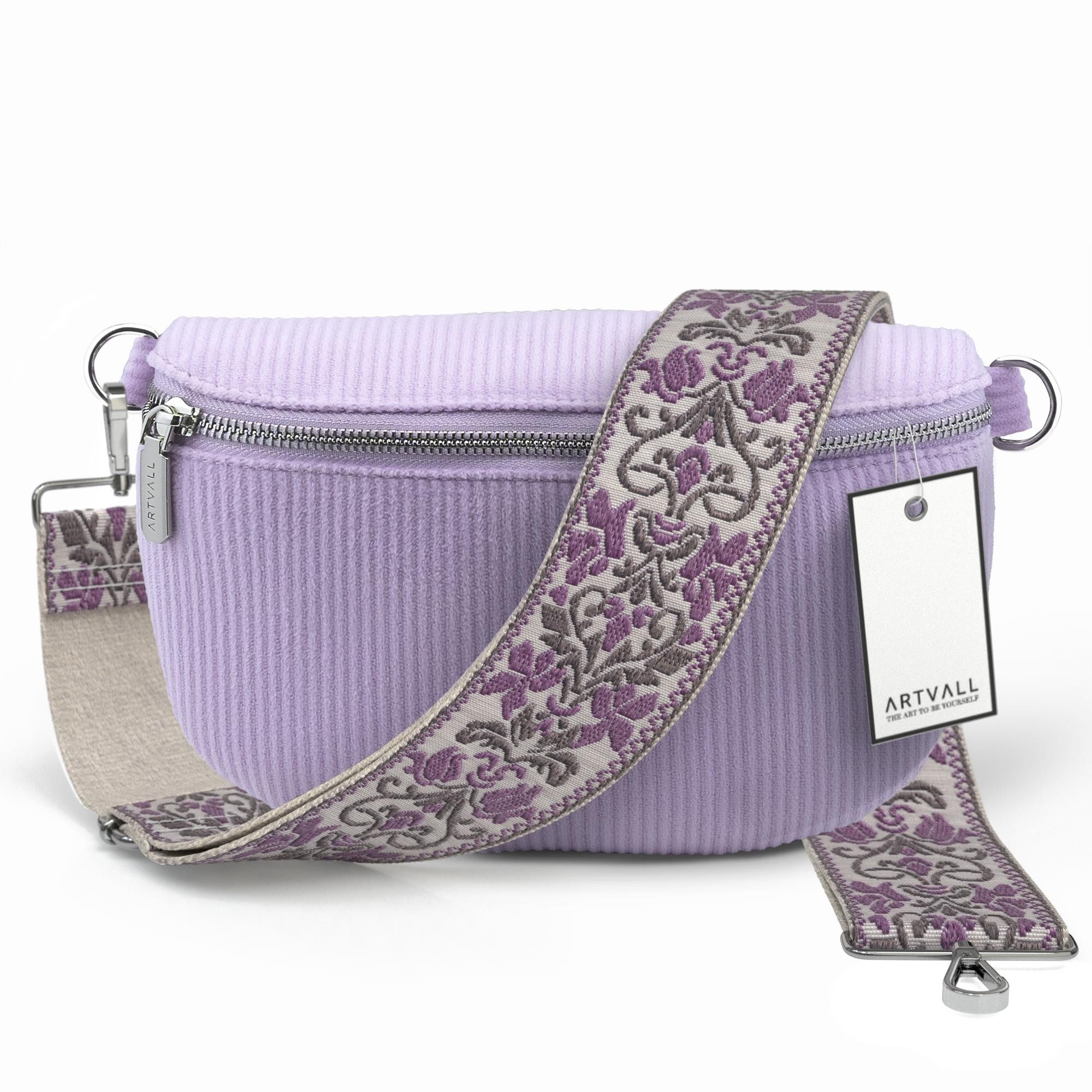 ARTVALL Umhängetasche Cord Handtasche Brusttasche Schultertasche Lila, Cord Bauchtasche Cordtasche Stoff weich abnehmbarer Taschengurt Klein