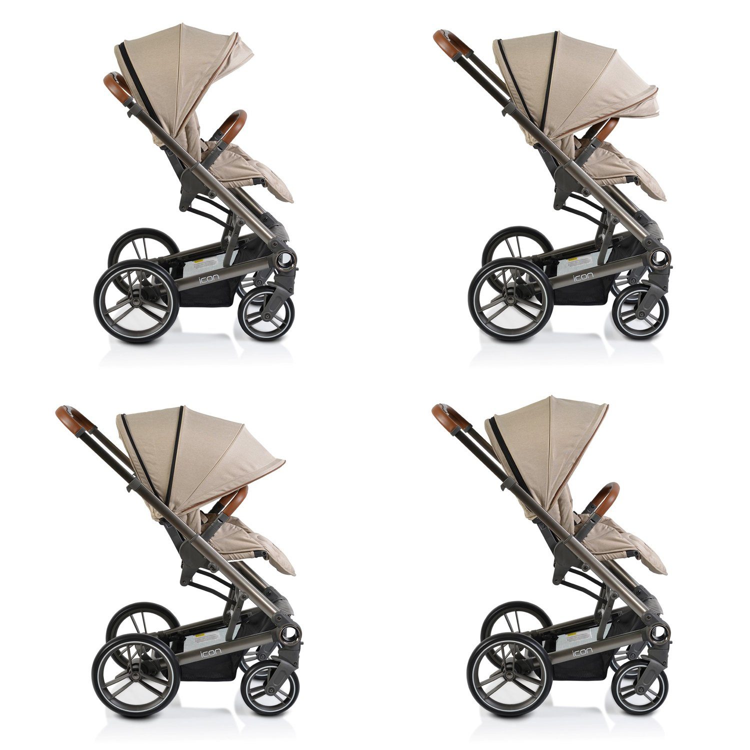 Sportsitz in Wickeltasche Cangaroo Kombi-Kinderwagen PU-Räder Kombikinderwagen Icon 1, Babywanne 2 beige