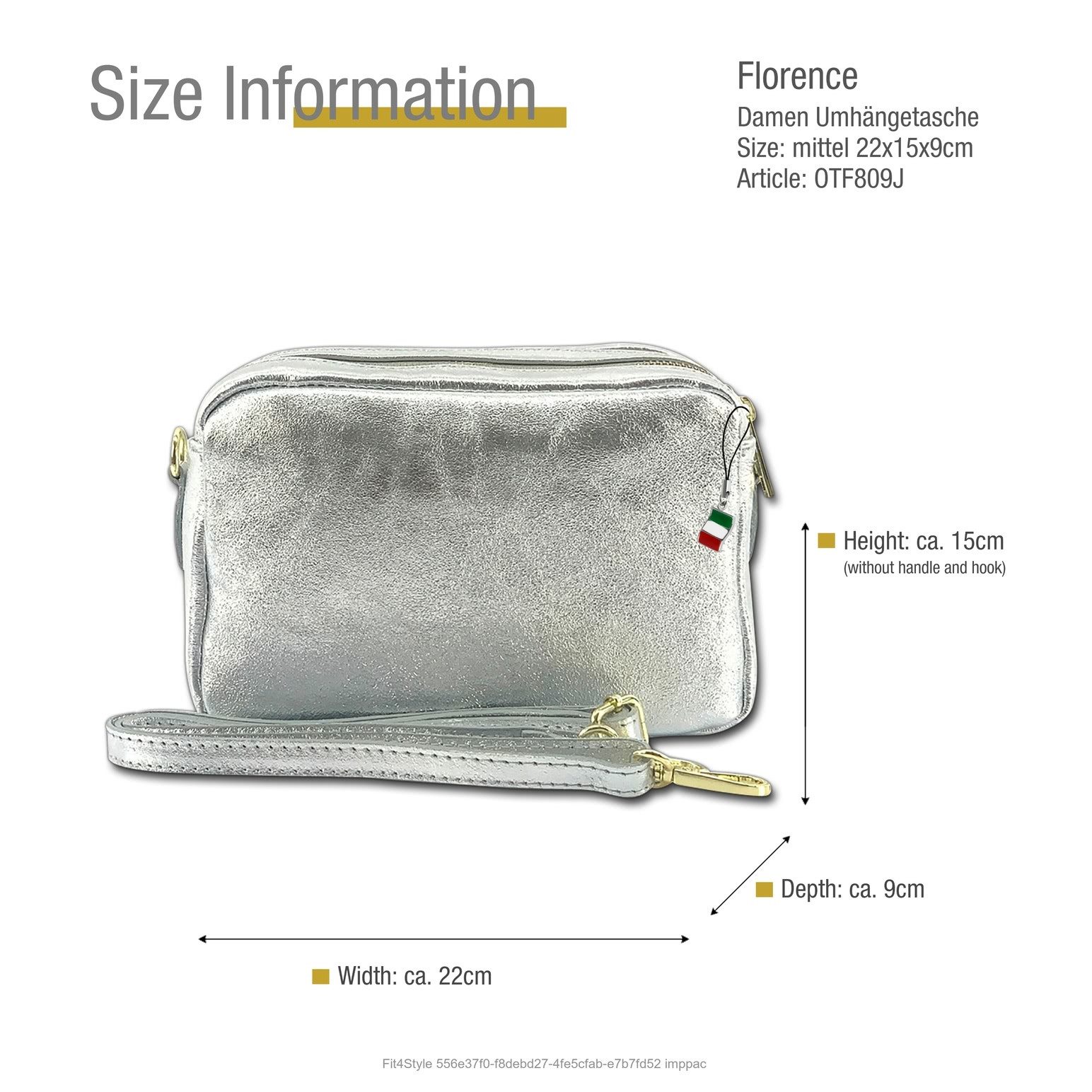 FLORENCE Umhängetasche Florence Umhängetasche Damen Tasche (Umhängetasche), Damen Leder Umhängetasche, silber ca. 22cm