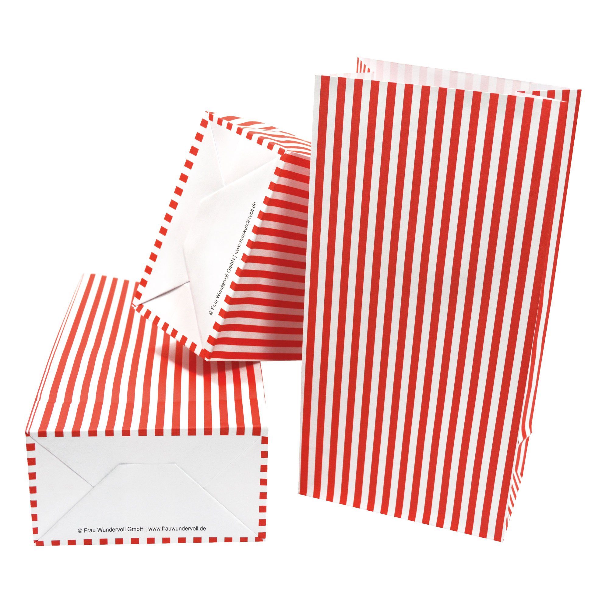 Frau WUNDERVoll Papierdekoration 12 Papiertüten mit Boden, rot, weiße Streifen, 100g Papier