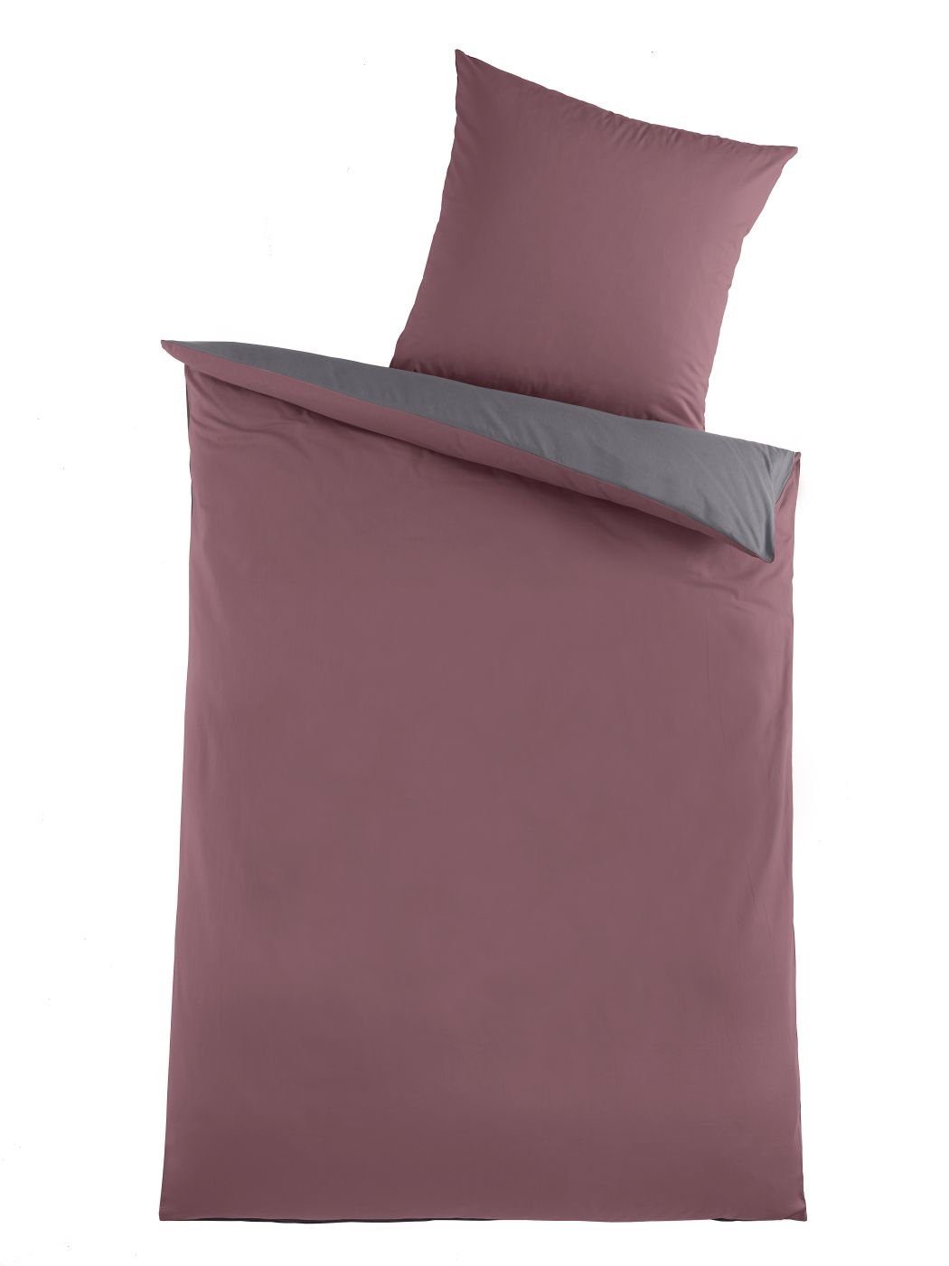 Optidream Bettwäsche Set Renforcé 135x200 Baumwolle Rosenholz-Anthrazit rosa, Renforcé, 2 teilig, Sommer Geschenke Idee Frauen Männer weich sale Reißverschluss Partner