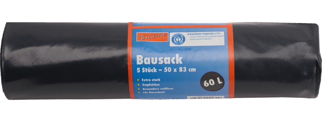 Trend Line Müllsack Trendline Bausack 60 L, 150 mµ, schwarz, 5 Stück