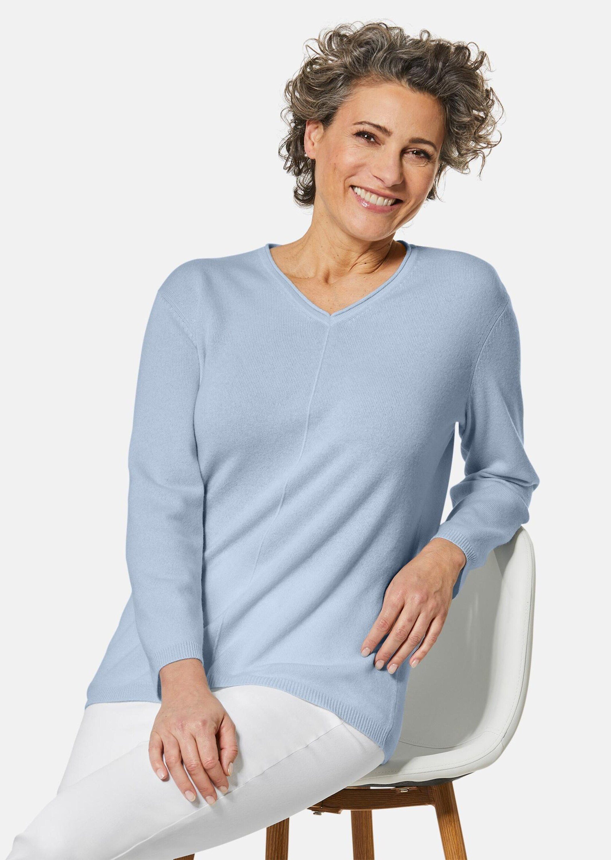 hellblau mit V-Ausschnitt Strickpullover Kaschmirpullover GOLDNER