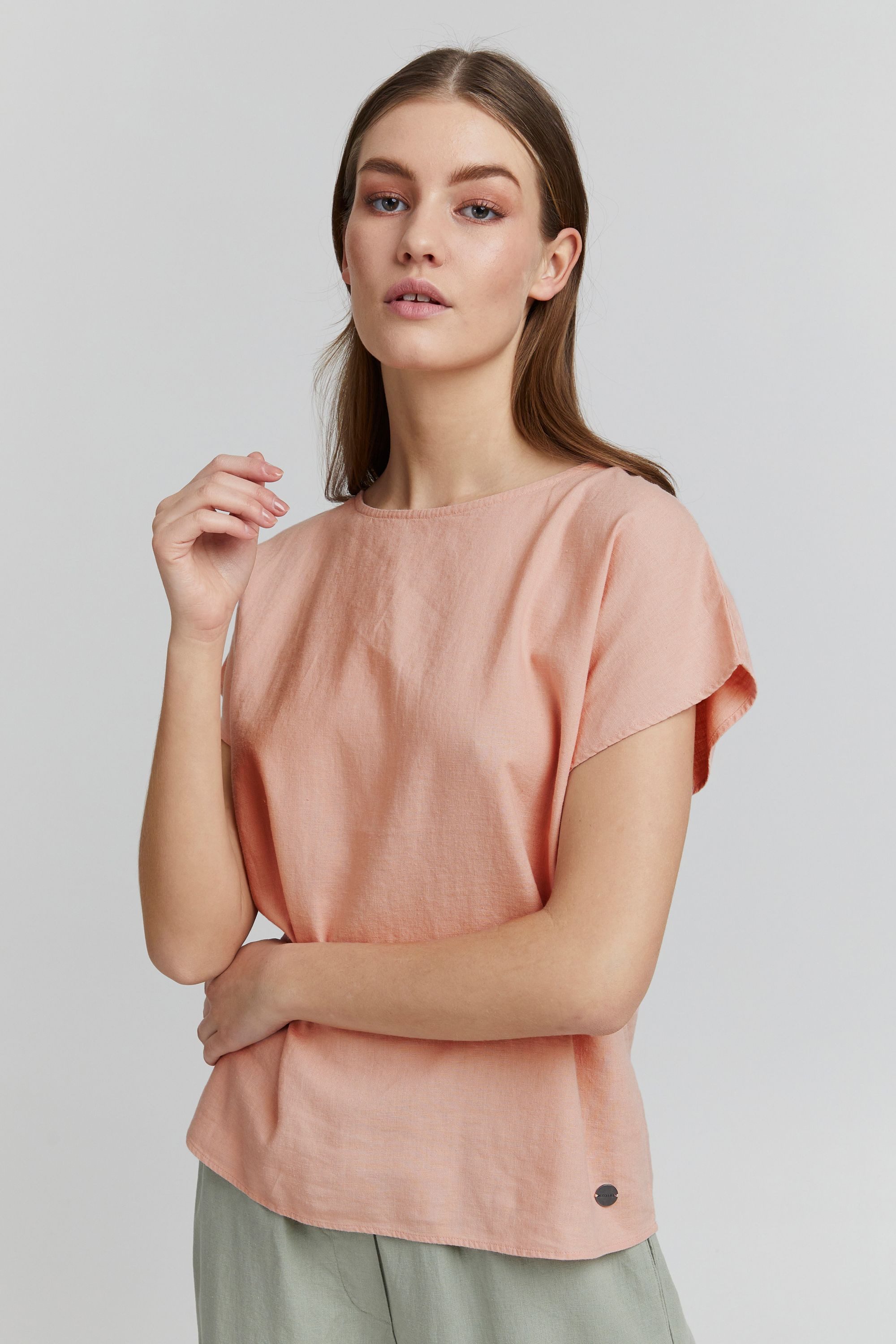 OXMO Kurzarmbluse OXArnora Angenehmes Blusenshirt aus Leinenmix