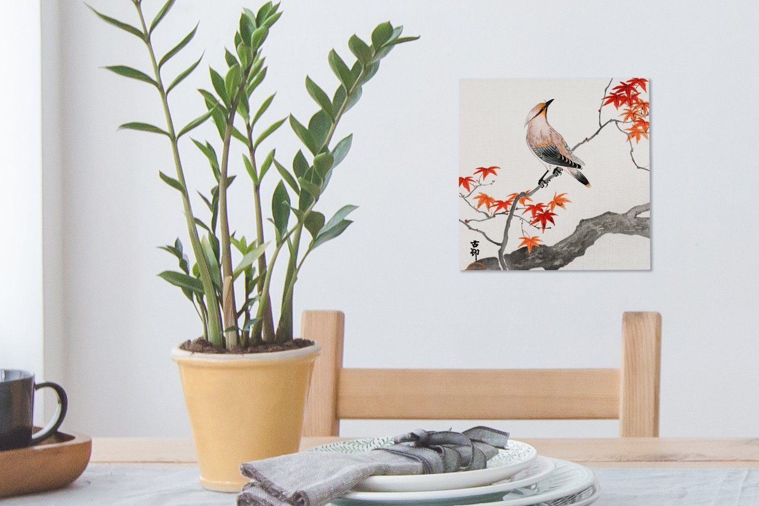 Japanischer St), (1 - Leinwand Vintage für OneMillionCanvasses® Bilder Leinwandbild Vogel Schlafzimmer - - Wohnzimmer Baum Ahorn,