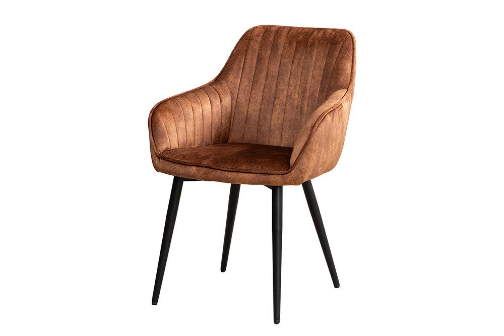 riess-ambiente Polsterstuhl TURIN rost braun / schwarz - Samt, Metall, Ziersteppung, Armlehne (Einzelartikel, 1 St), Esszimmer · gepolstert · Esszimmerstuhl · Retro Design · Metallbeine