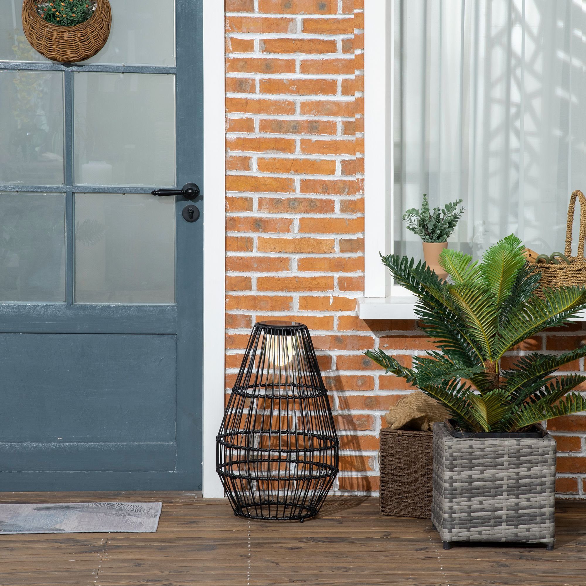 Outsunny LED Solarleuchte Automatische LED Gartenlampe, Solarbetrieben, energiesparend, LED, Weiß, Stahl, Schwarz Ø34 x 56 cm