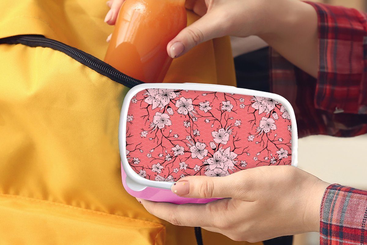 Muster MuchoWow Snackbox, für rosa - (2-tlg), Brotdose Brotbox Japan, - Kunststoff, Kinder, Lunchbox Mädchen, Kunststoff Erwachsene, Blumen