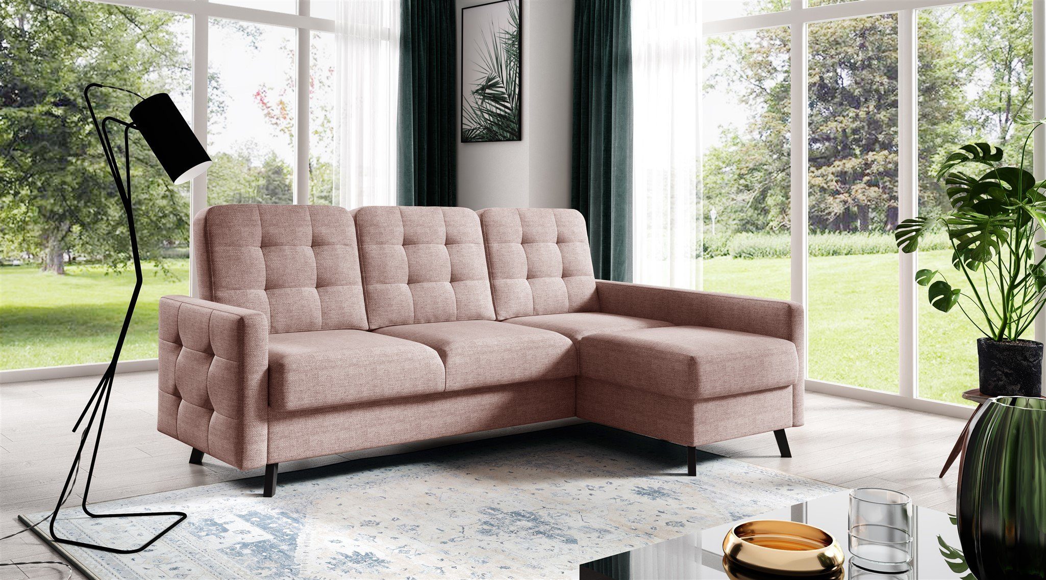 Fun Möbel Ecksofa Sofa GARNET Webstoff Luis, inkl. Bettkasten und Ottomane, Rundumbezug