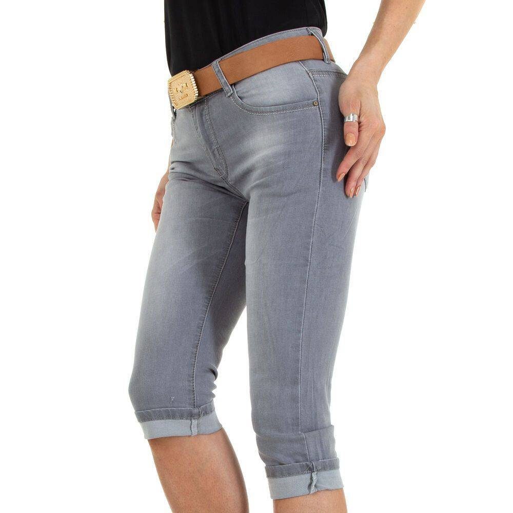 Damen Jeans Ital-Design Caprijeans Damen Freizeit Jeansstoff Stretch Capri-Jeans in Grau
