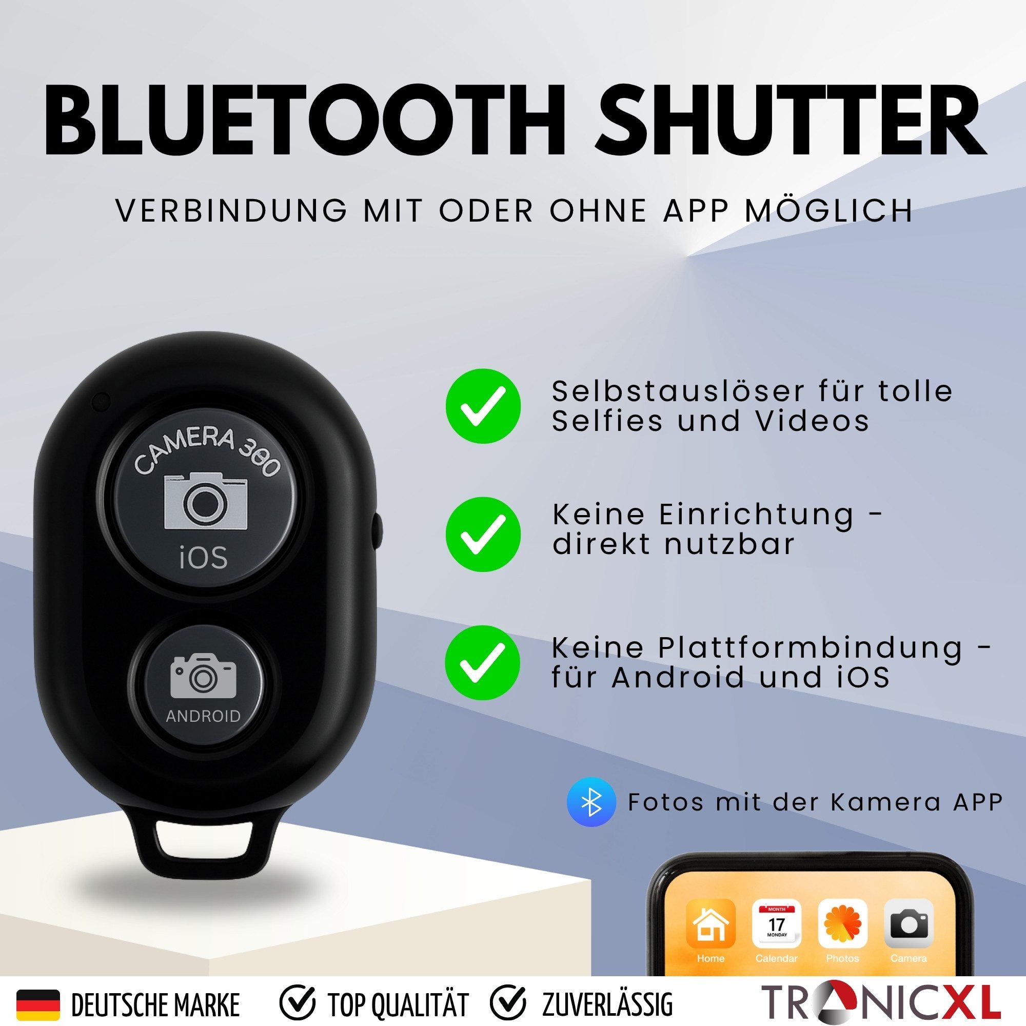 TronicXL 2 Selbstauslöser für iPhone I Android Smartphone Fernbedienung Foto Smartphone-Adapter, Video Handy Kamera auslöser Influencer – Bild 2 von 4