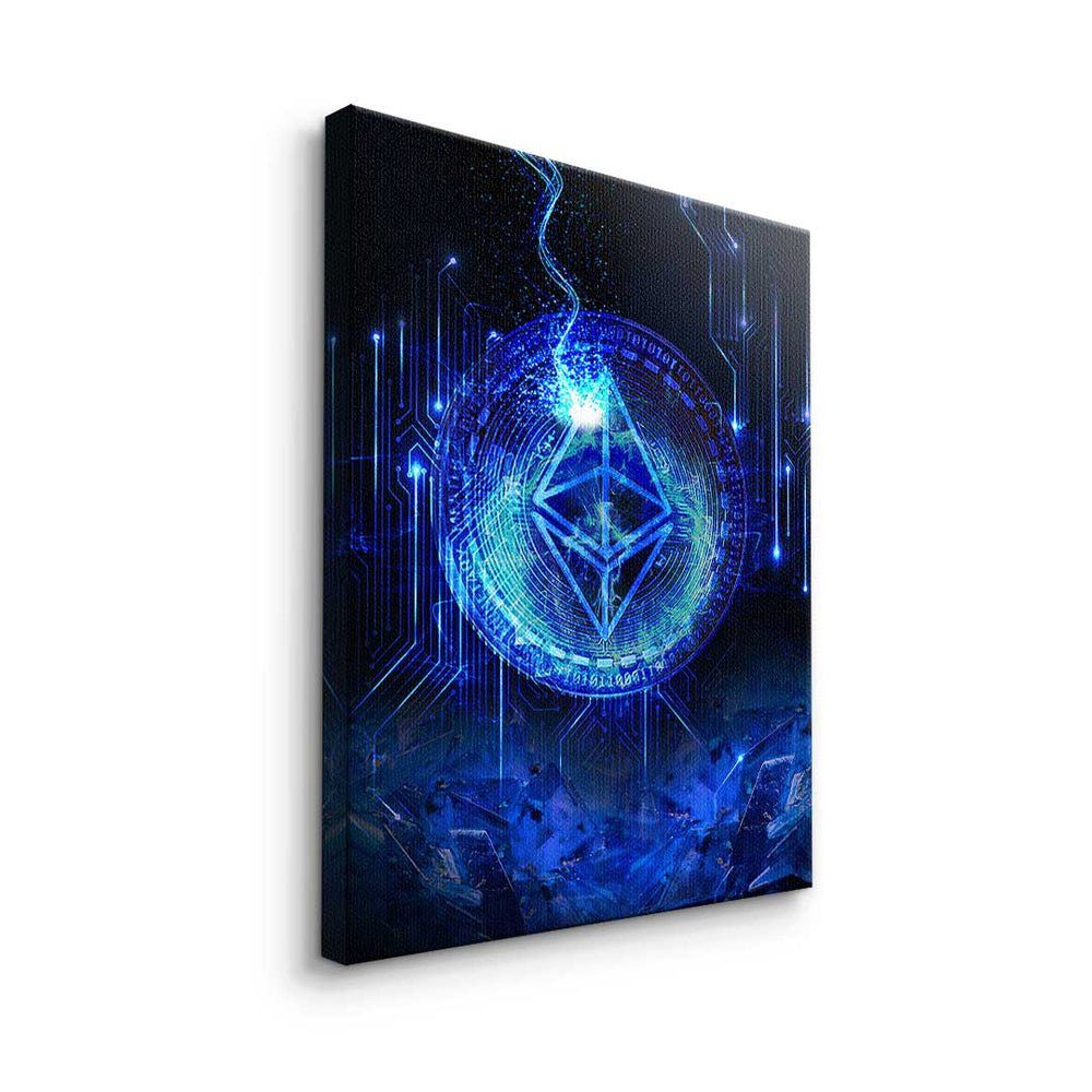 DOTCOMCANVAS® Leinwandbild, Matrix Motivatio Crypto Rahmen schwarzer Premium - Leinwandbild - - Trading Ethereum 