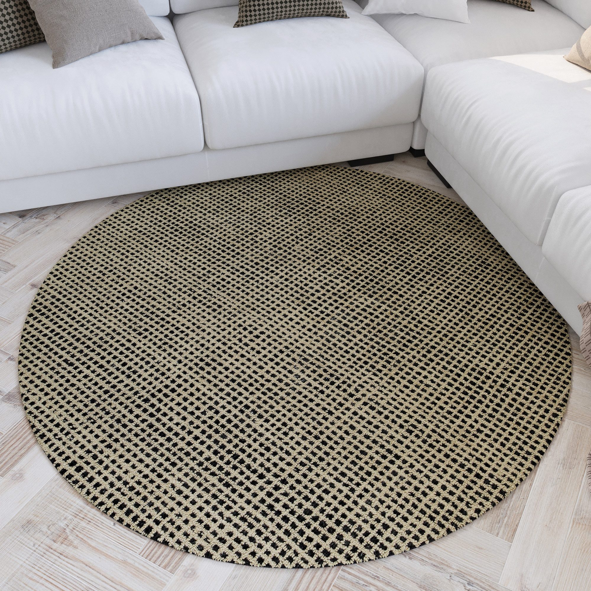 Wecon home Teppich Hamptons TWENTYNINE, rund, Höhe: 10 mm, Kurzflor, Wohnzimmer, Schlafzimmer, elegant, robust, Karo-Muster