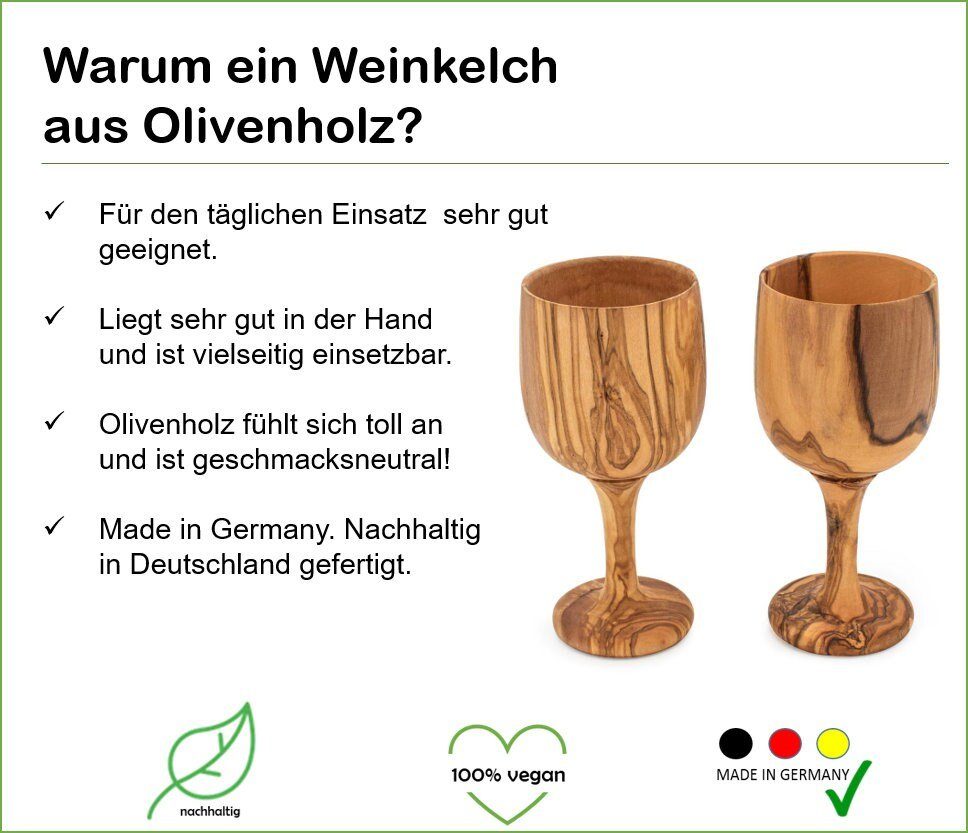 Olivenholz-erleben Weinglas Weinkelch VINO, 1-tlg., Olivenholz, Edler Begleiter für besondere Anlässe – jedes Stück ein Unikat