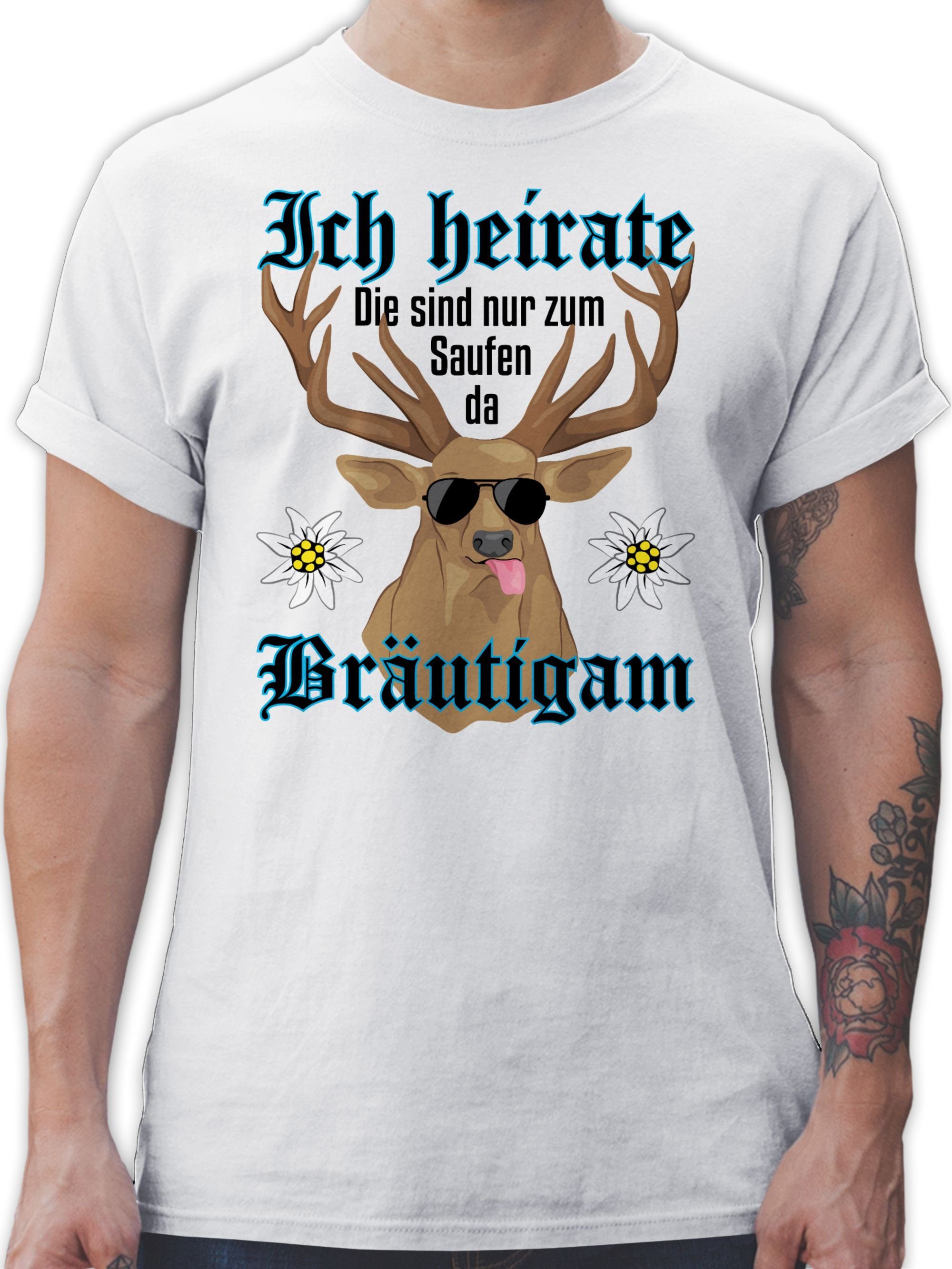 1 Hirsch JGA Weiß Shirtracer Männer T-Shirt Bräutigam