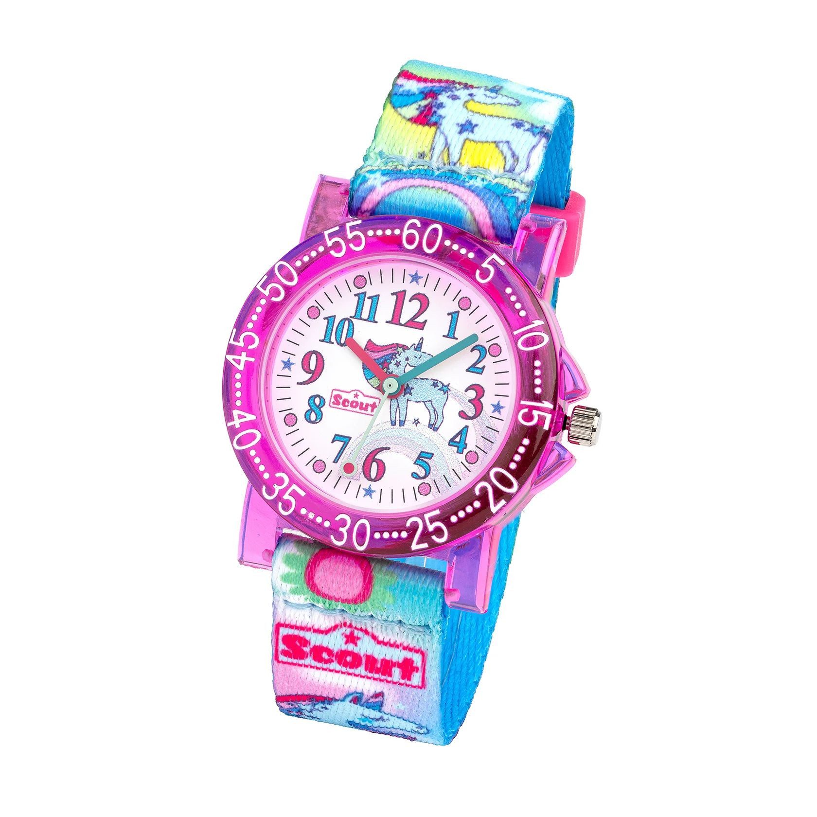Scout Quarzuhr Kinderuhr 164000034 Einhorn Regenbogen Mädchen Uhr 33 mm Textilarmband