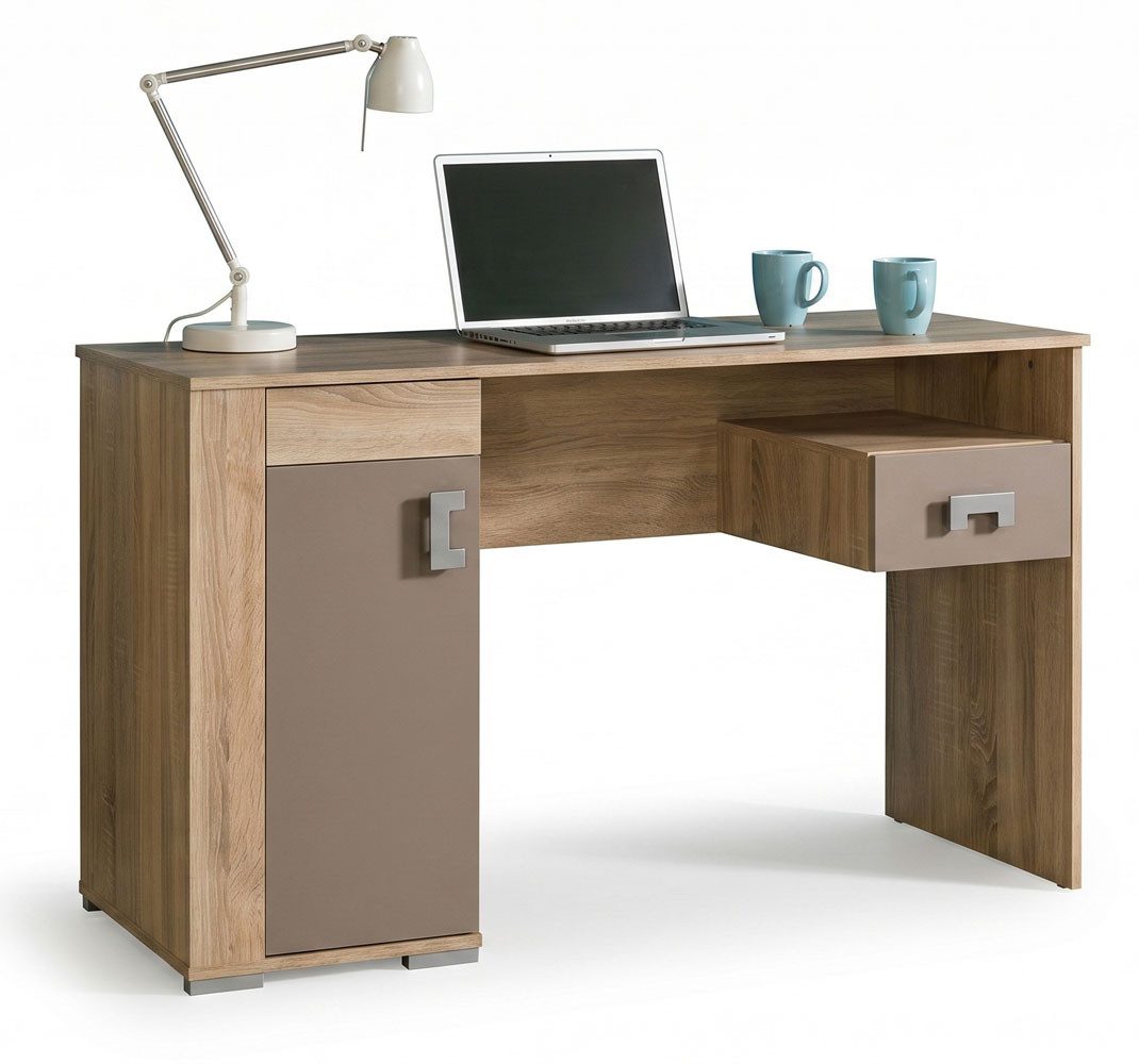 Feldmann-Wohnen Schreibtisch Bravo (mit Tür, mit Schublade, 1-St., moderne Optik, mit Tür, mit Schublade), 130x51x78cm 1-türig Eiche Sonoma / Trüffel