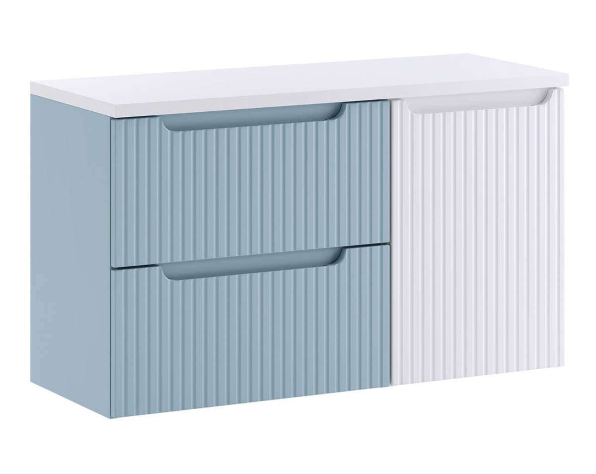 einfachgutemoebel Waschtisch-Set ILUNA Blue Waschtisch 100cm mit weißer MDF Oberplatte ohne Becken, (Badmöbel Set, 1-St., Waschtisch Unterschrank)