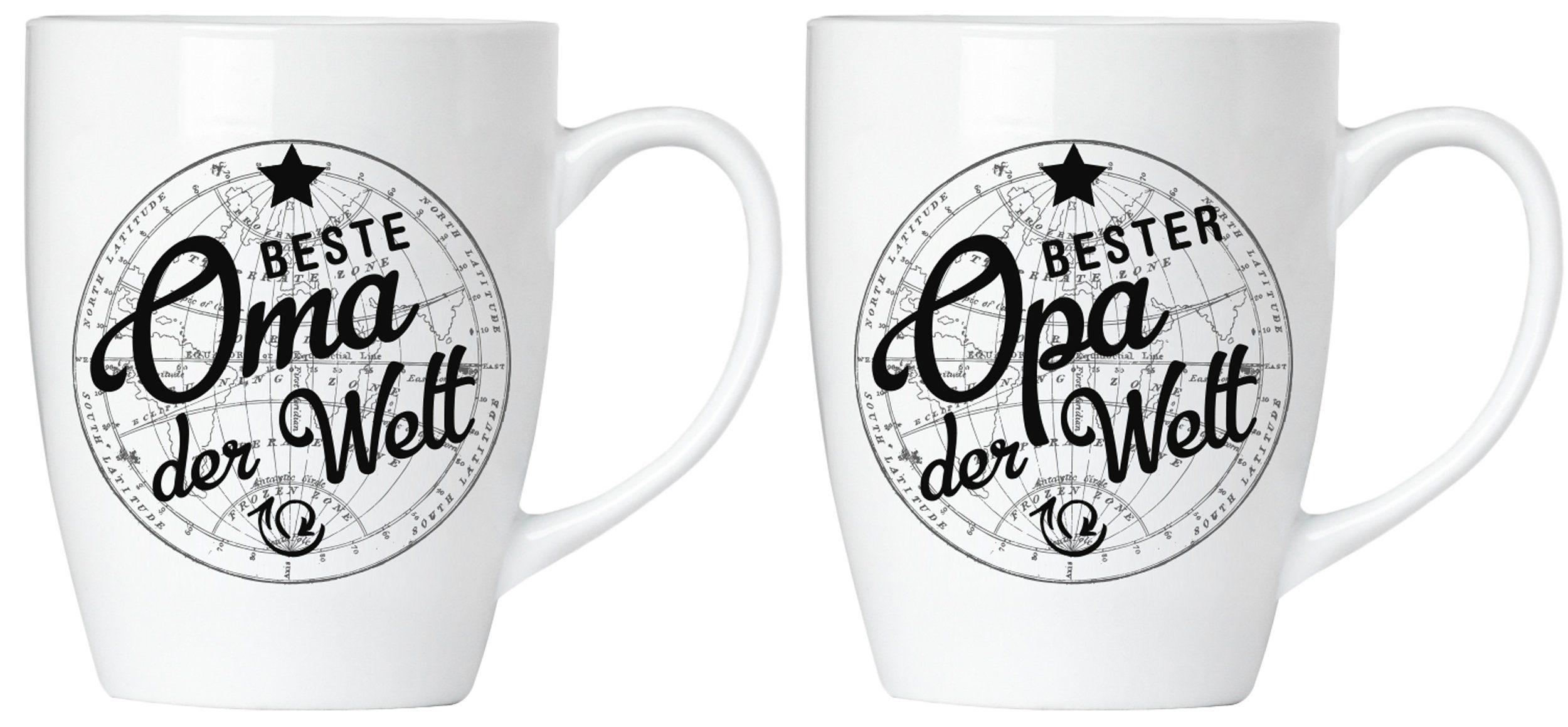 BRUBAKER Tasse 2er-Set Motivtassen "Beste Oma" und "Bester Opa", 4-tlg., Keramik, 2x Kaffeebecher in Geschenkpackung mit Grußkarte - für Großeltern