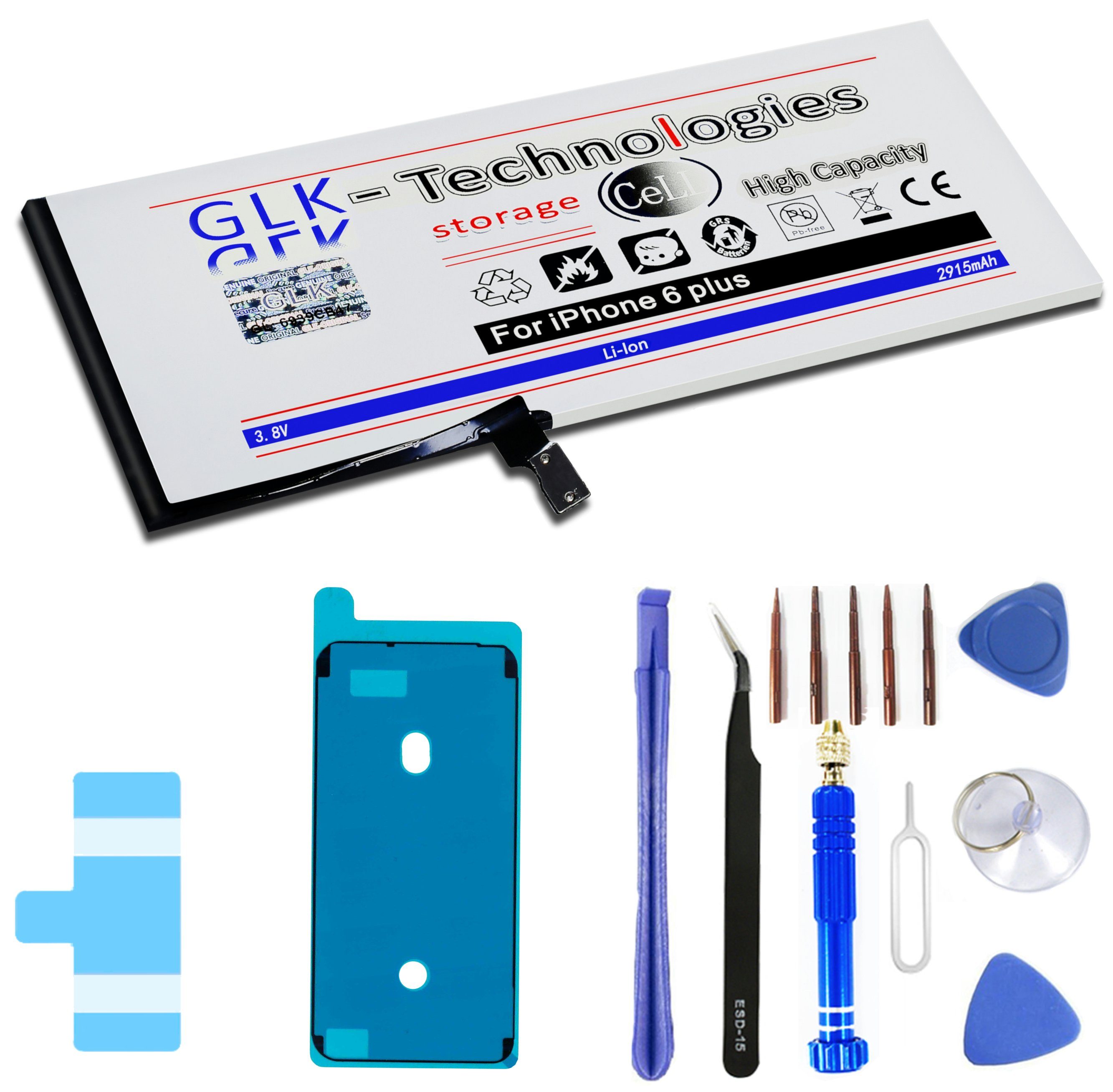 GLK-Technologies Verbesserter Ersatz Akku kompatibel mit iPhone 6 Plus mit Öffnungswerkzeug Smartphone-Akku 2915 mAh (3,83 V)