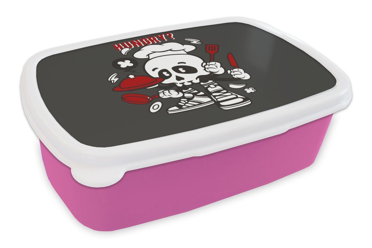 MuchoWow Lunchbox Totenkopf - Küche - Vintage, Kunststoff, (2-tlg), Brotbox für Erwachsene, Brotdose Kinder, Snackbox, Mädchen, Kunststoff rosa