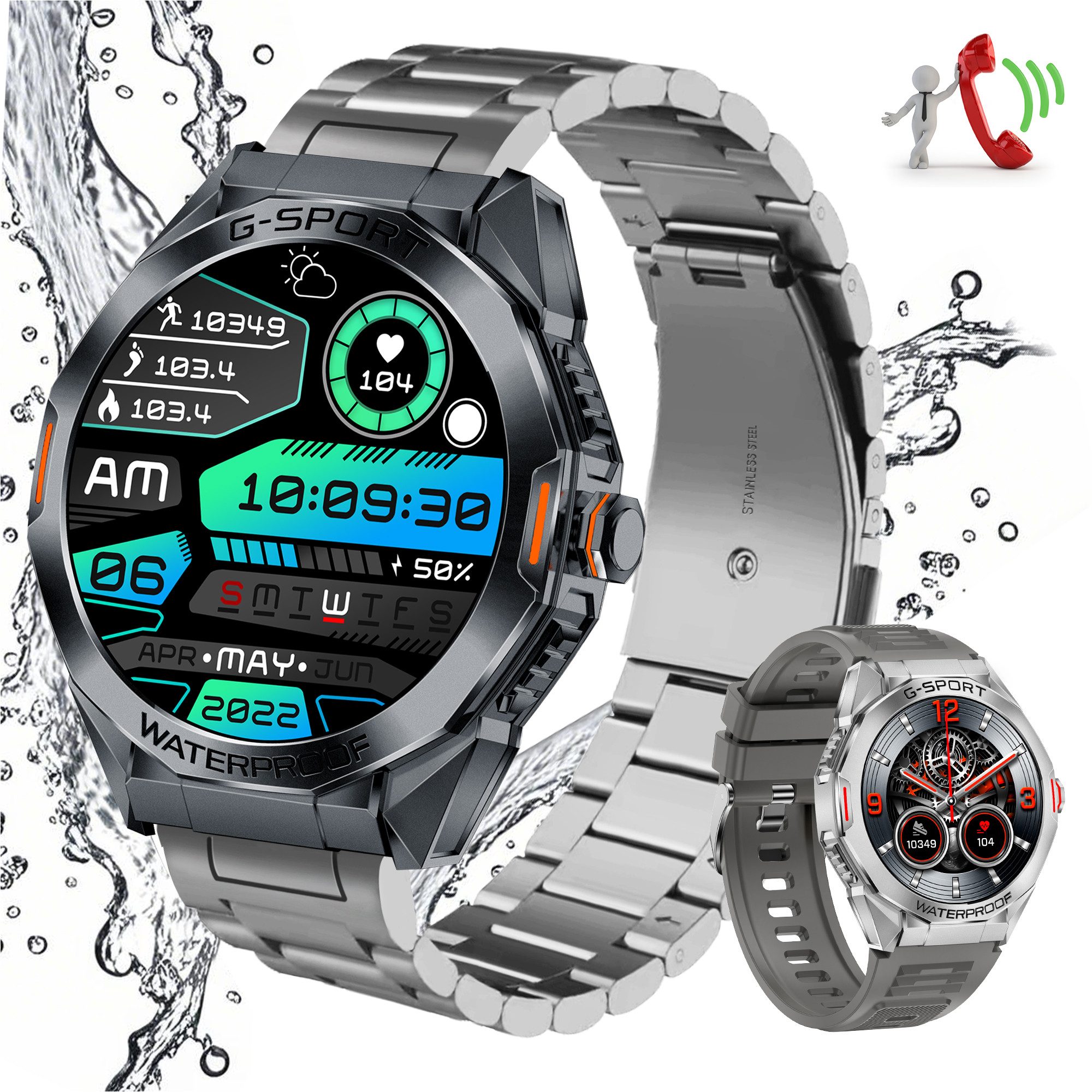 Smartwatch Damen Herren, Fitness Tracker Uhr mit Anruffunktion Smartwatch