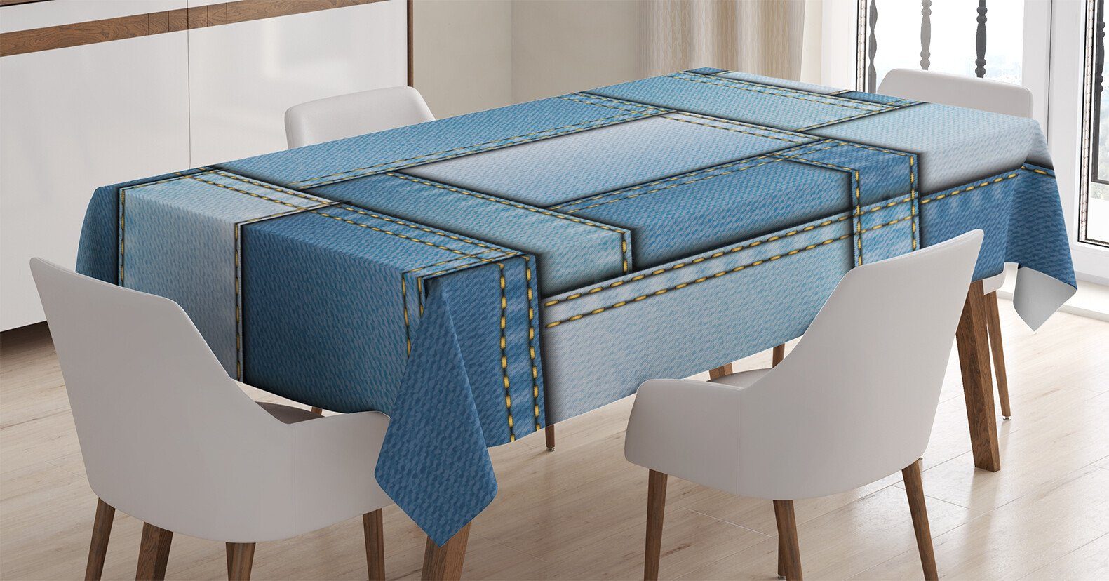 Abakuhaus Tischdecke Farbfest Waschbar Für den Außen Bereich geeignet Klare Farben, Blau Denim Patchwork-Muster