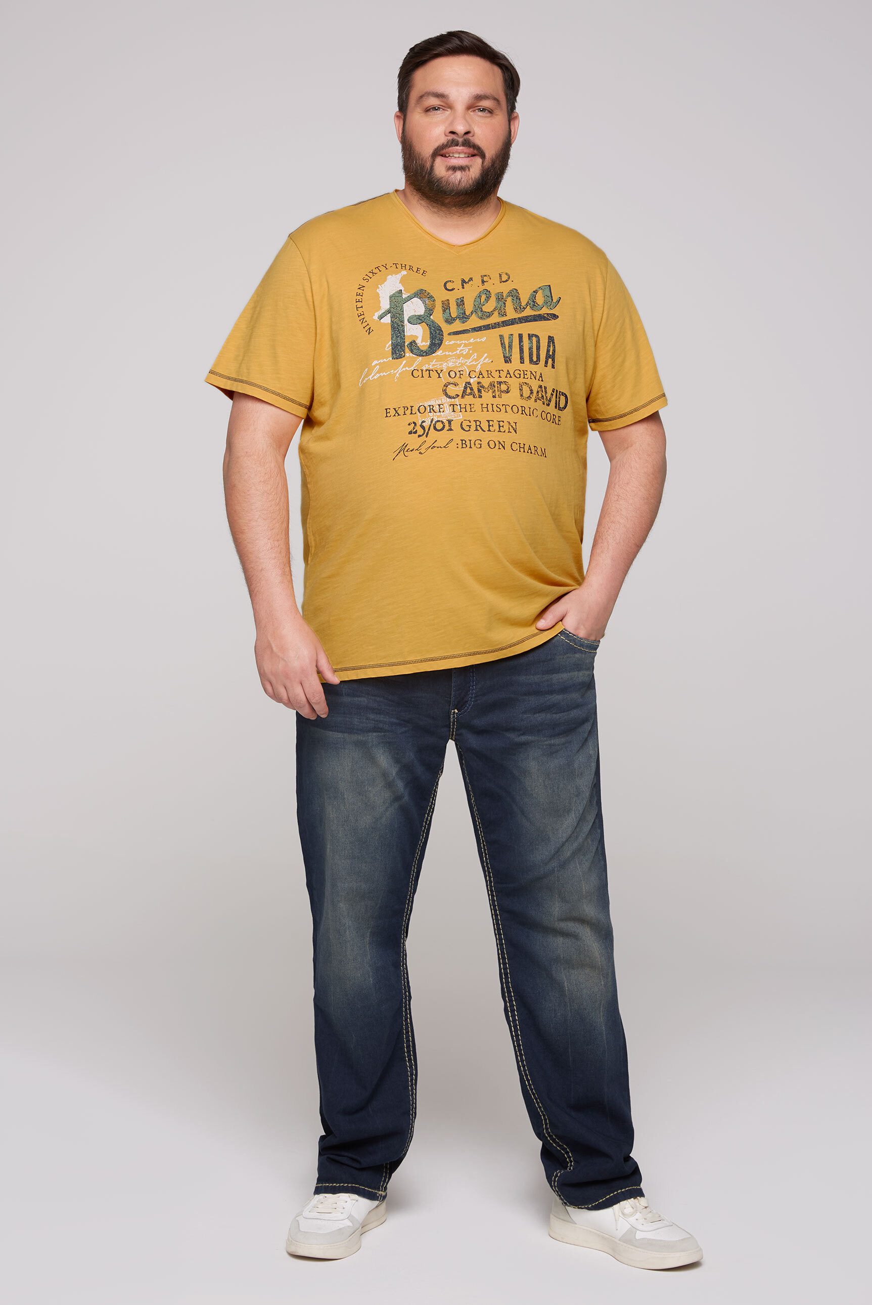 CAMP DAVID V-Shirt mit offenen Kanten