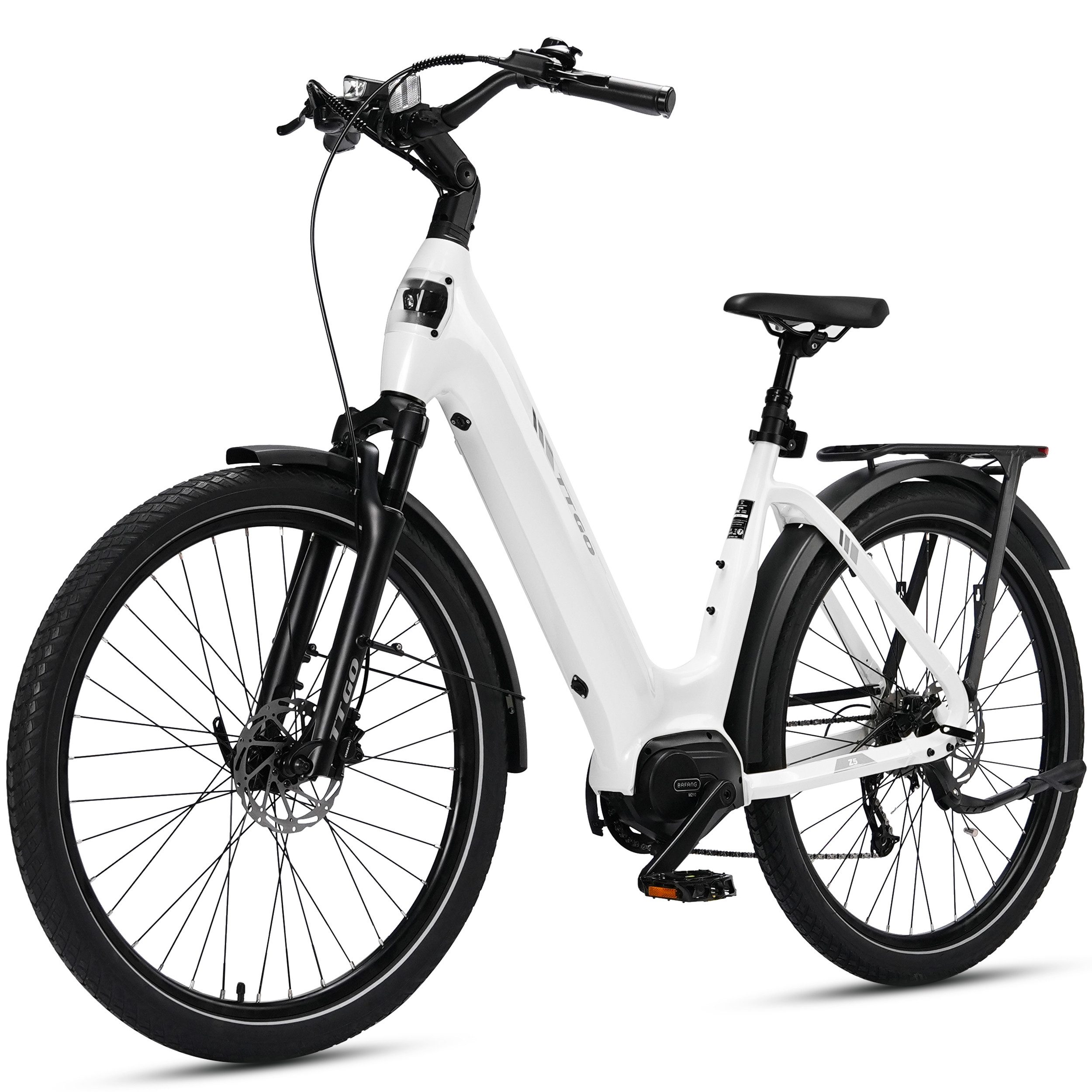 TTGO E-Bike Cityrad 28 Zoll, SUV, Mittelmotor, max. 130km, Z5, Federsattelstütze, 9 Gang, Kettenschaltung, Mittelmotor, 648 Wh, 5 Stufen, Drehmomentsensor, Elektrofahrrad für Damen und Herren