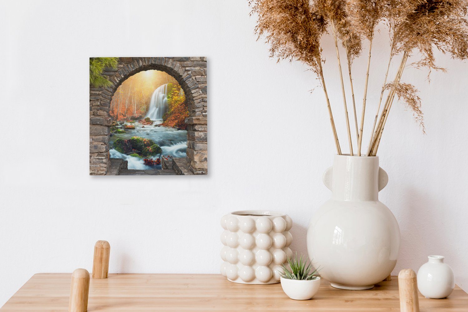 OneMillionCanvasses® Leinwandbild - Bilder (1 St), für Herbst - Leinwand Landschaft, Wasserfall - Schlafzimmer Wohnzimmer Aussicht