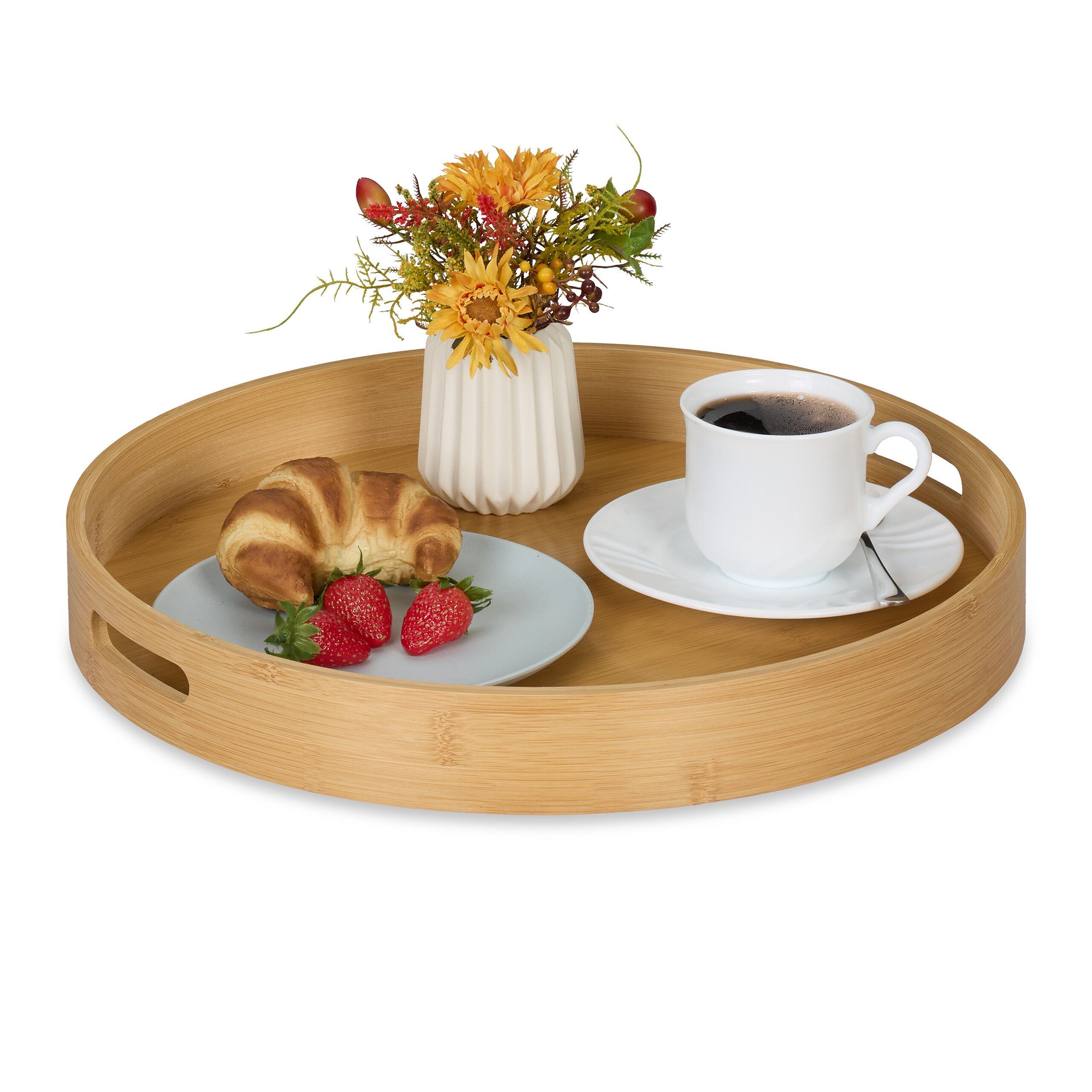relaxdays Tablett Rundes Tablett aus Bambus, Bambus