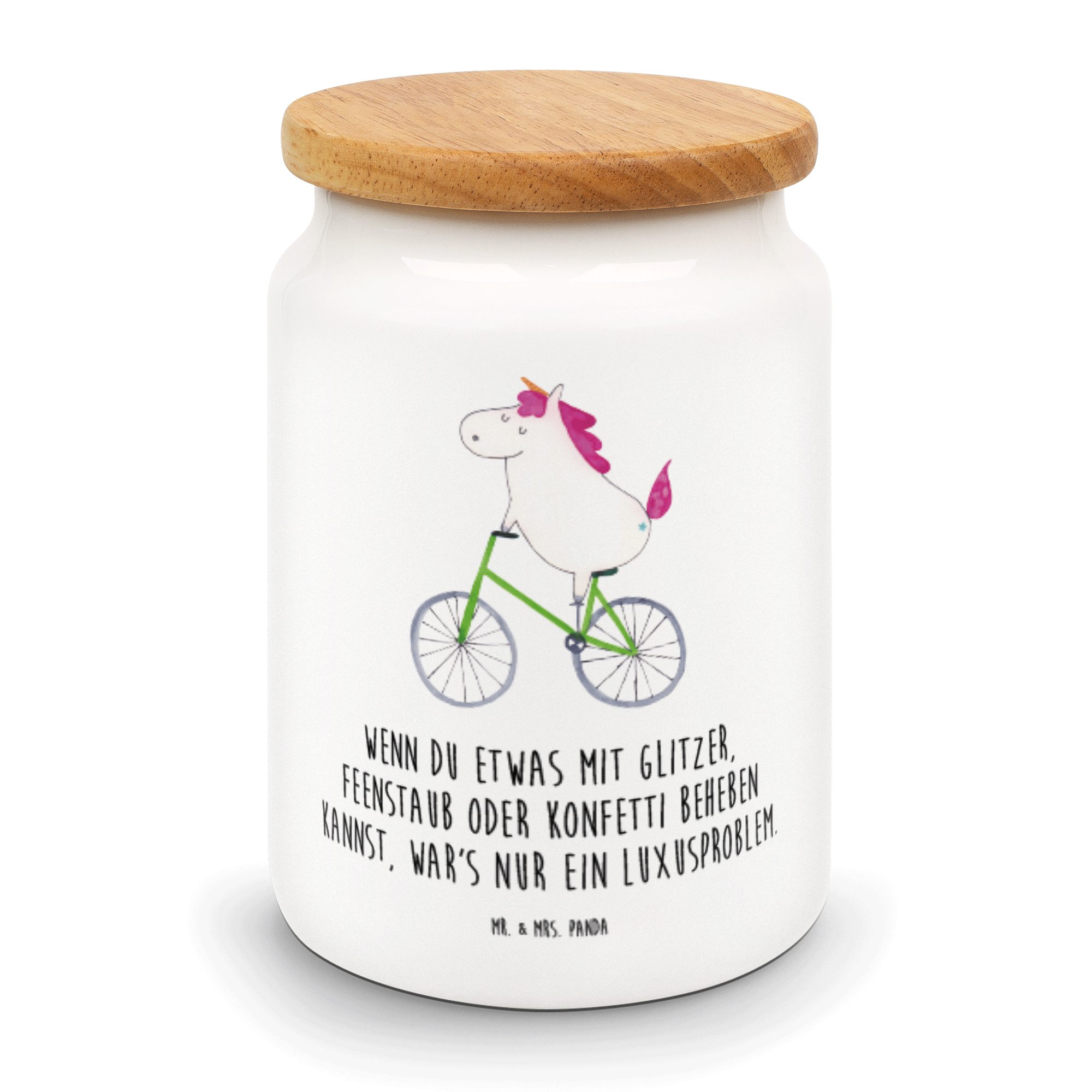 Keramikdose, Vorratsdose Unicorn, (1-tlg) Radfahrer - Mrs. Einhorn Keramik, Panda Weiß Geschenk, & - Mr. Vorratsdos,