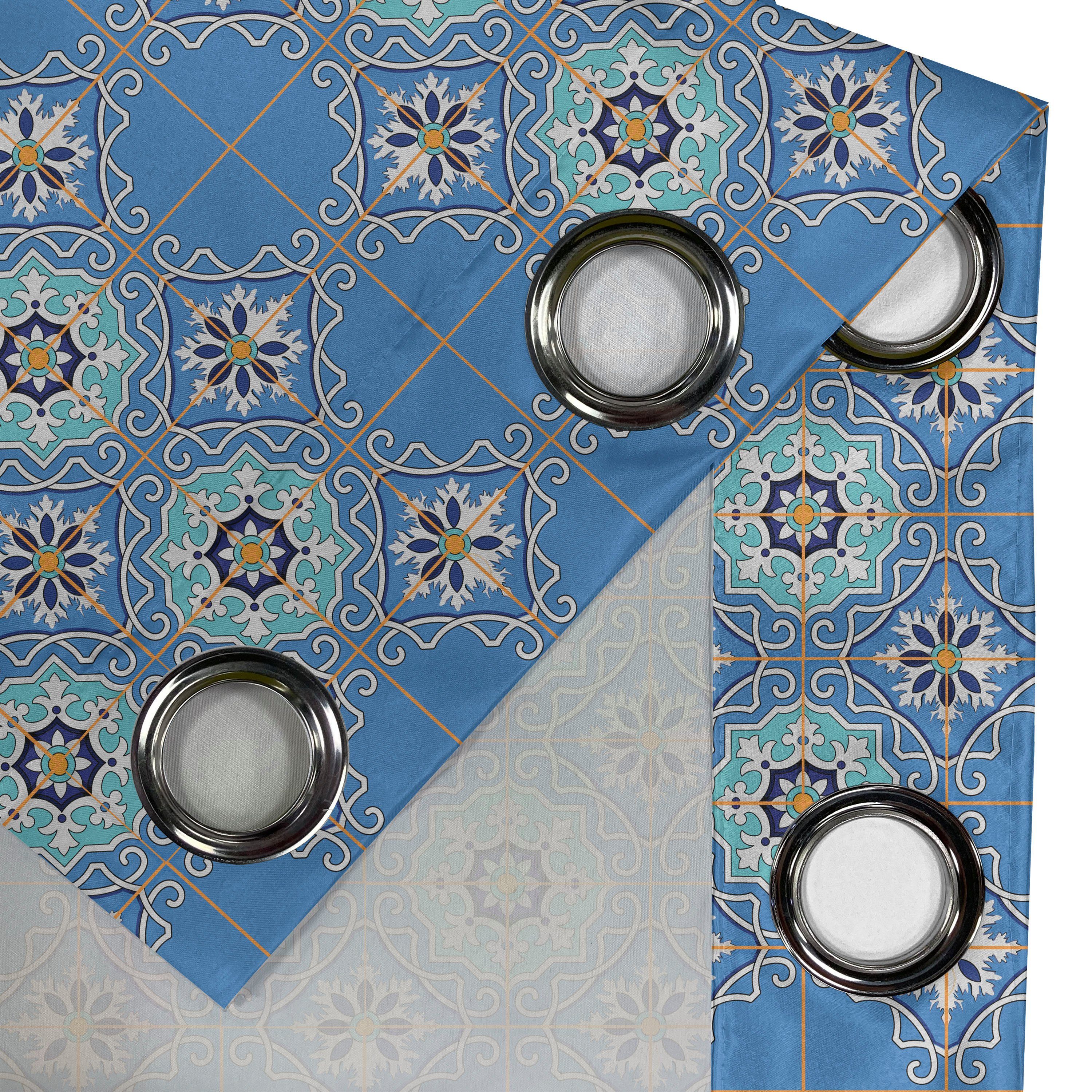 Gardine Dekorative Abakuhaus, marokkanisch Schlafzimmer 2-Panel-Fenstervorhänge Wohnzimmer, für Patchwork-Art-Blau