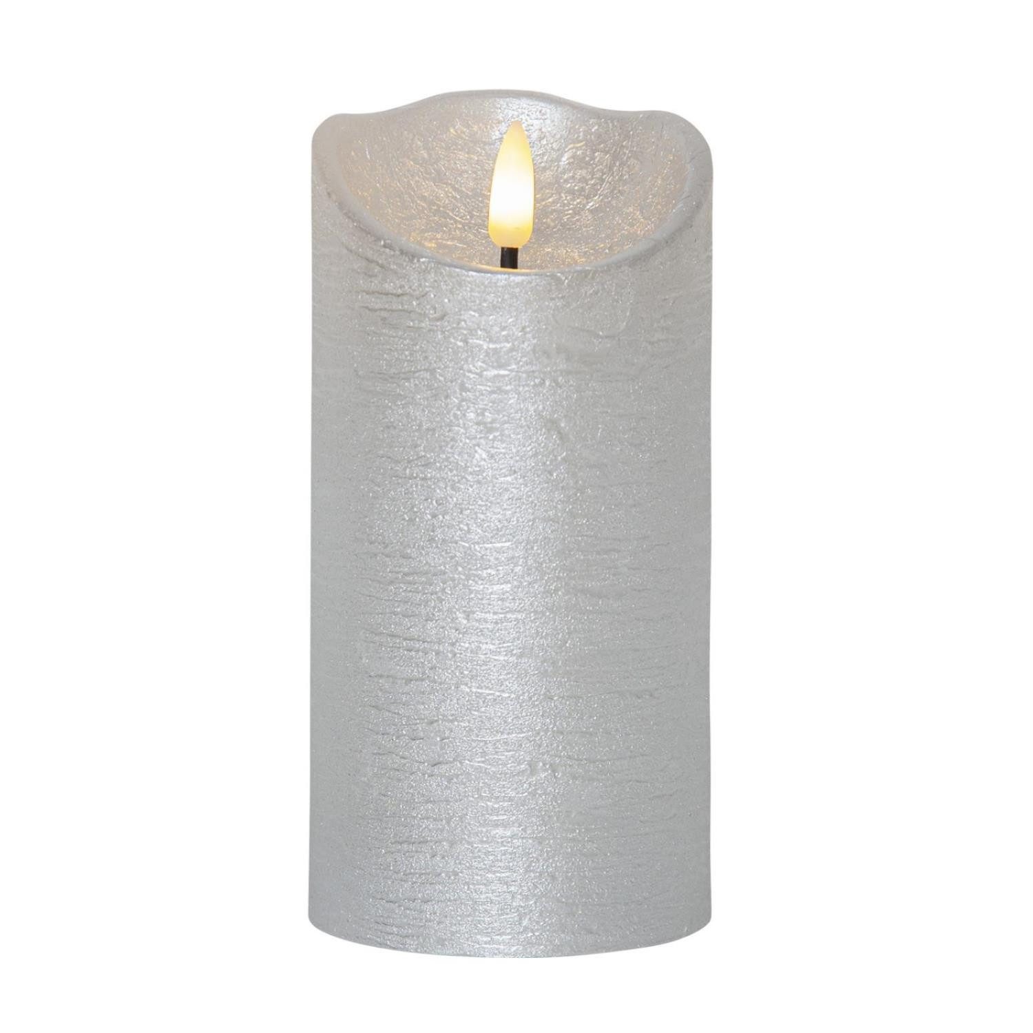 LED-Kerze Rustik Optik Echtwachs flackernde Flamme H: 15cm Timer Batterie silber