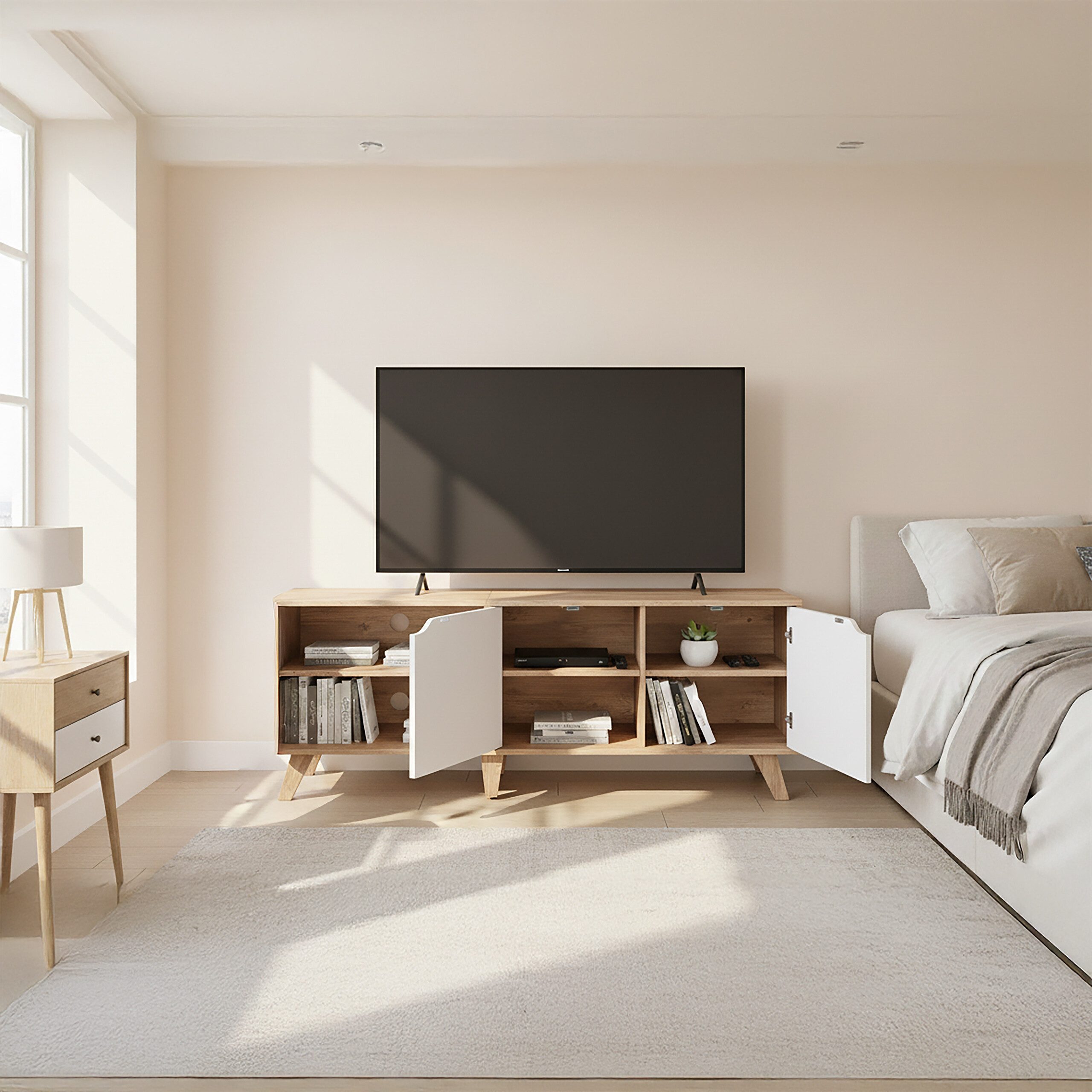 relaxdays TV-Bank TV Lowboard 6 Fächer (1 St), Holzoptik-Weiß – Bild 3 von 5