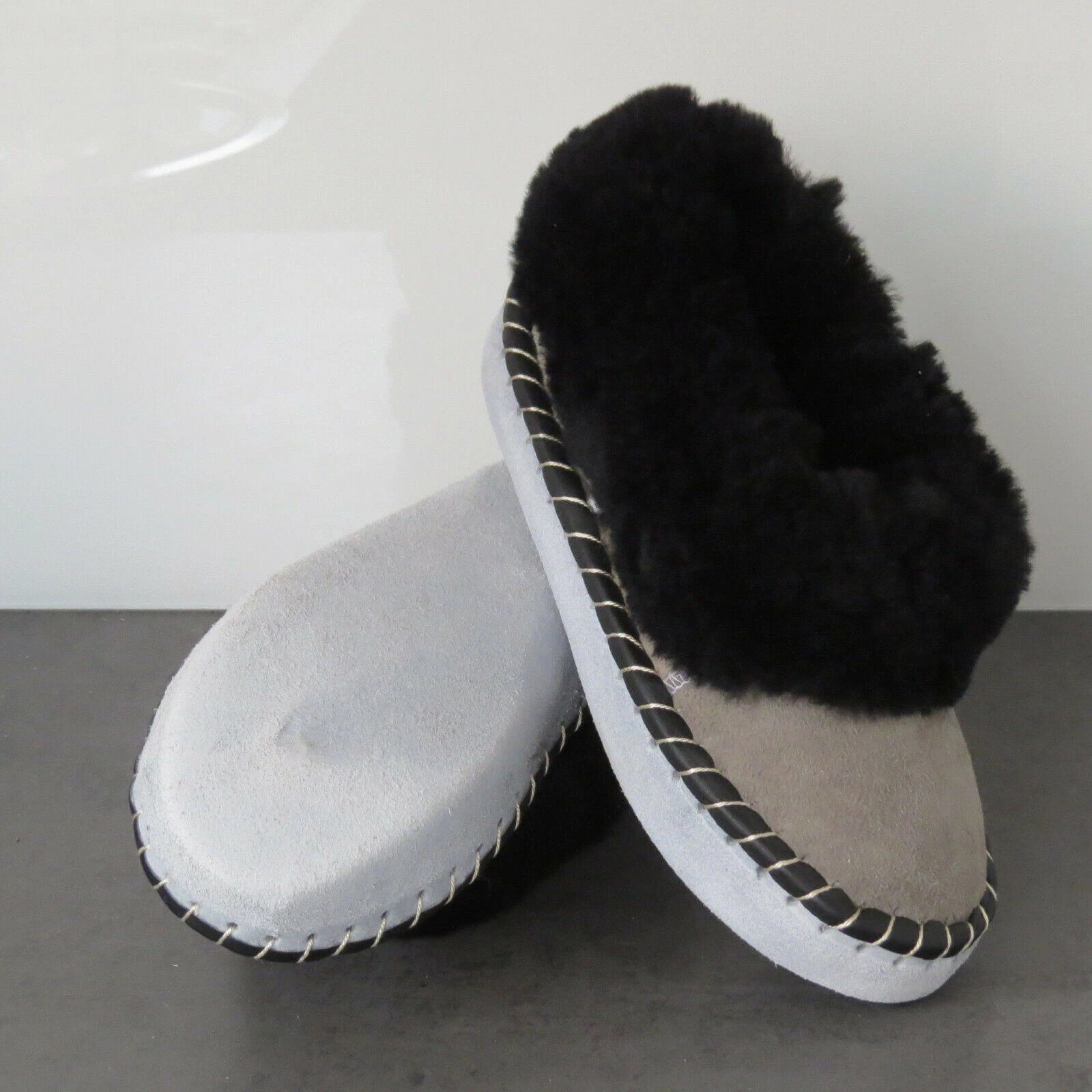 Holzprodukte Herren Hausschuhe Lammfell Pantoffeln Hüttenschuhe Ledersohle Winter Hausschuh warm