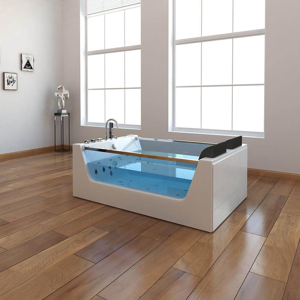 HOME DELUXE Whirlpool-Badewanne ATLANTIC - XL, (inkl. Armaturen, Wanneneinlass, Duschkopf und Mischknäufe), inkl. LED-Beleuchtung, Indoor Whirlpool mit Glasfron – Bild 2 von 5