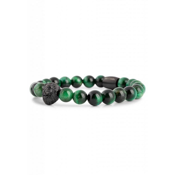 Akitsune Armband Regis Perlen-Armband Mattschwarz - Tigerauge Grün 18cm