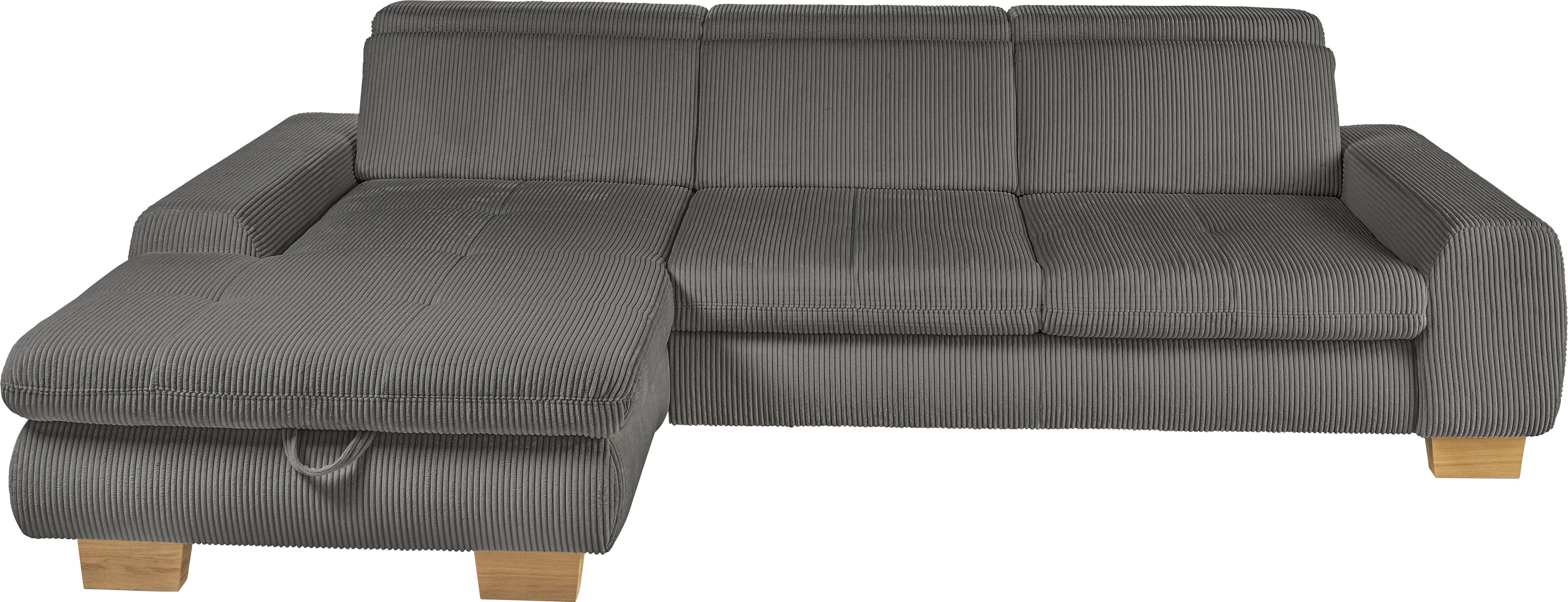 set one by Musterring Ecksofa, Kopteil verstellbar, mit Bettfunktion, in Cord, anthrazit, Sitzhöhe 49
