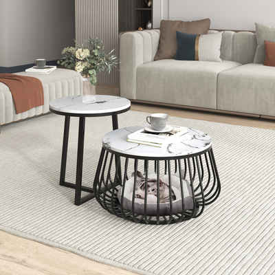 i@home Couchtisch Couchtisch-Set, runder Couchtisch, Wohnzimmertisch mit Marmorstruktur (2-teiliges Set), Enthält 2 runde Tische