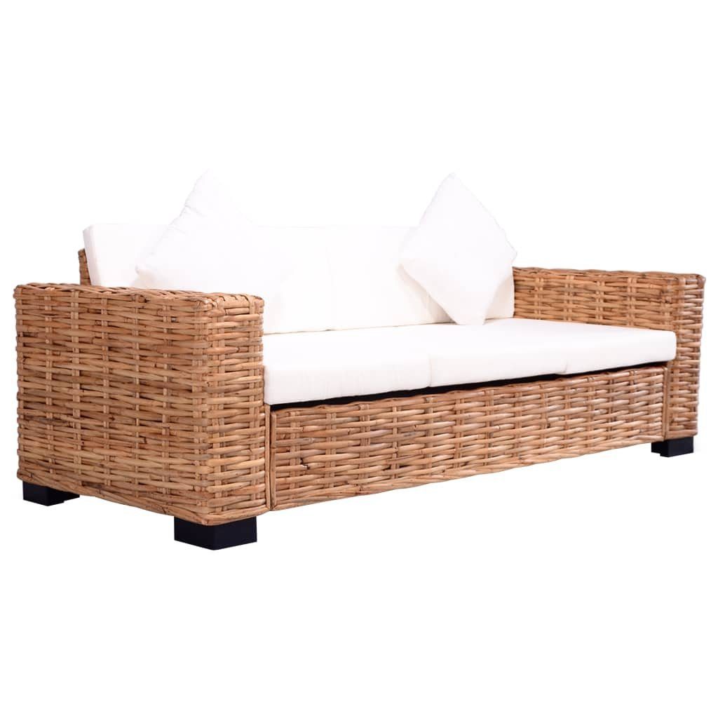 vidaXL Loungesofa Natürliches mit 2-tlg. Gartensofas Polster Rattan