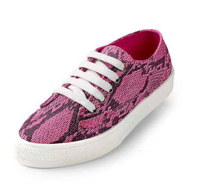 dynamic24 Sneaker Damen Sommer Sneaker Halbschuhe Freizeit pink Glitzer Schuhe Schnürschuhe Textil