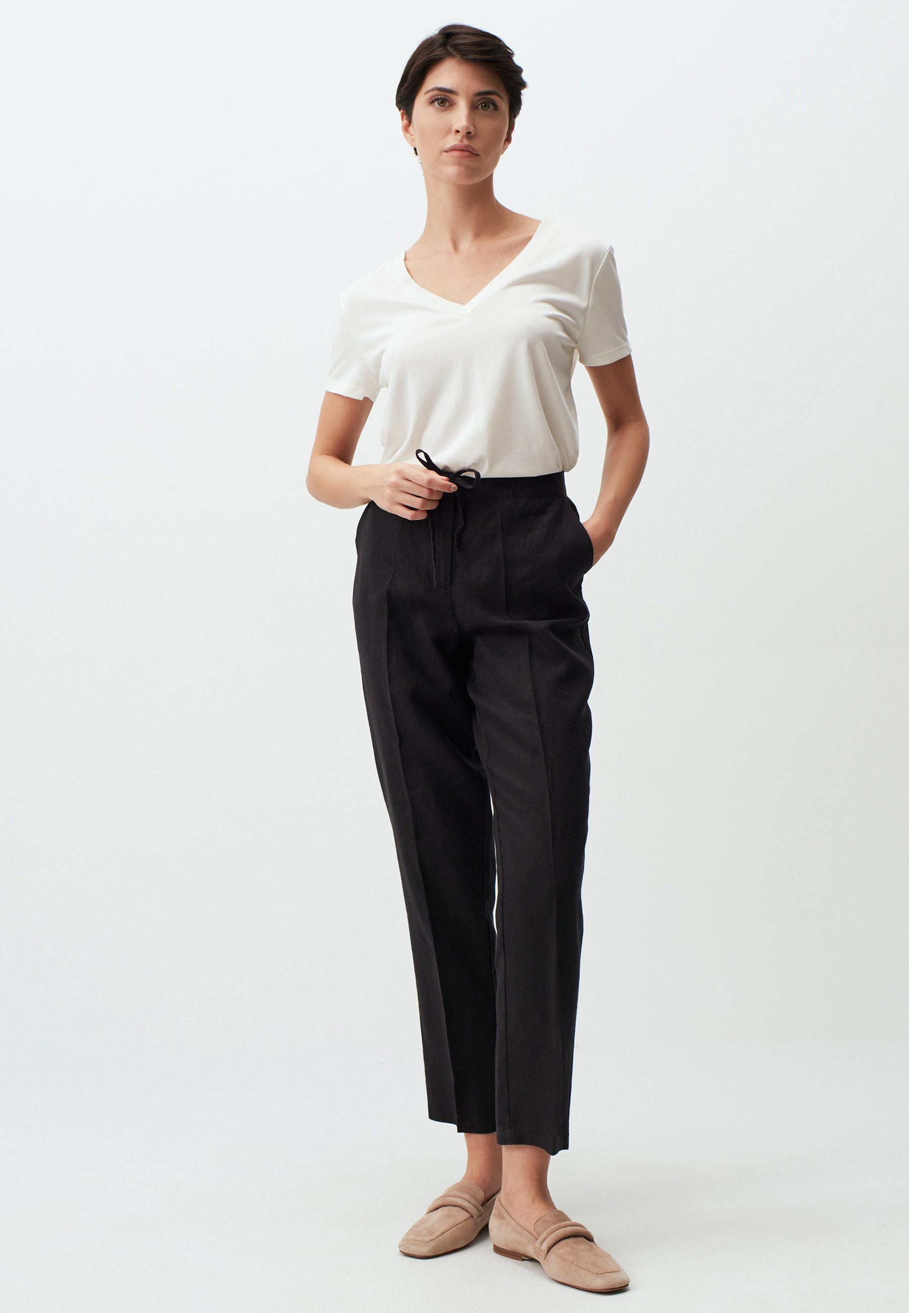 Leinenhose Gerade geschnitten Hohe Taille Leinenhose