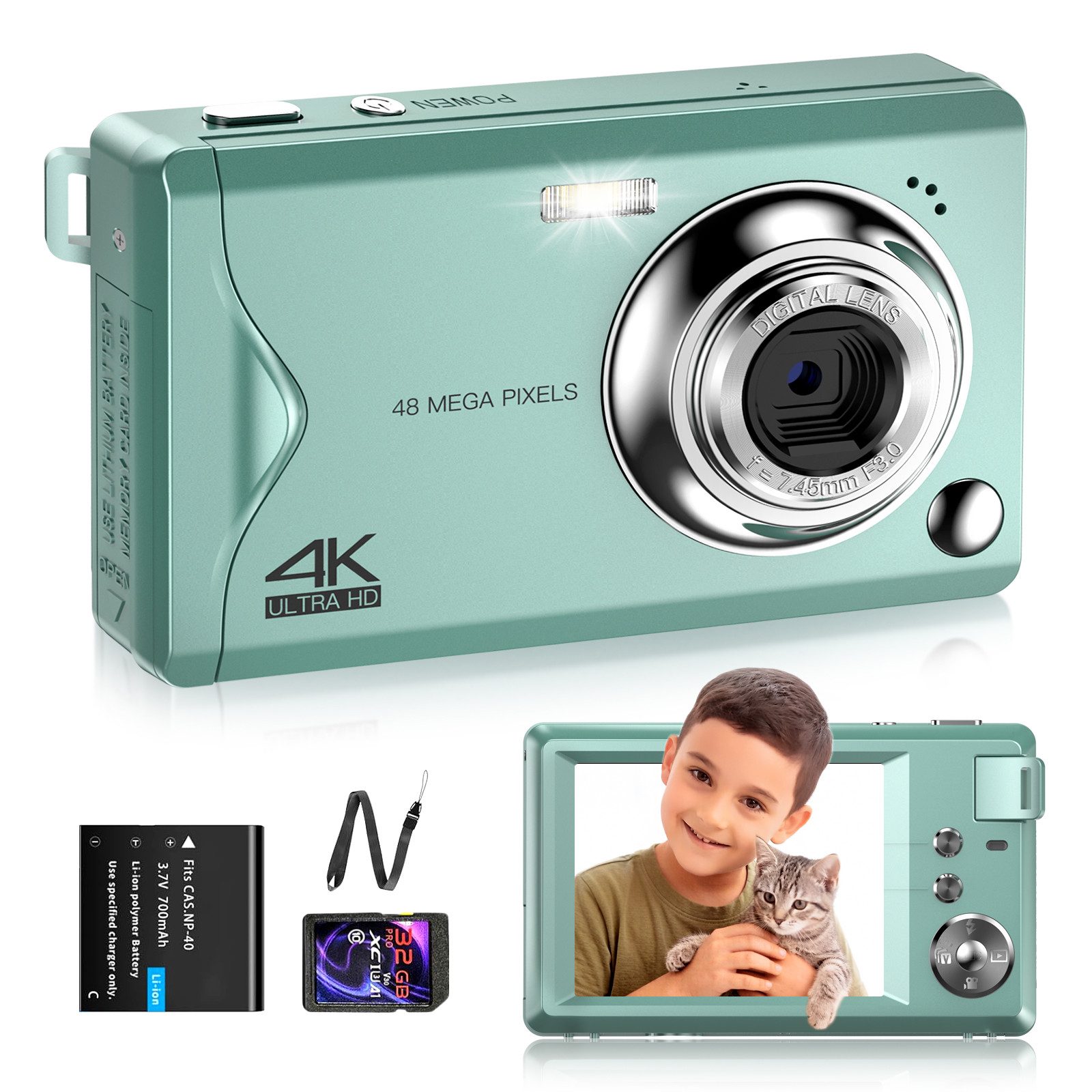 FANNOU Digitalkamera, 48MP 1080P FHD Fotokamera mit 3,0 Zoll Bildschirm Kompaktkamera (16X Digitalzoom Tragbar Kompaktkamera, mit 32GB TF-Karte)