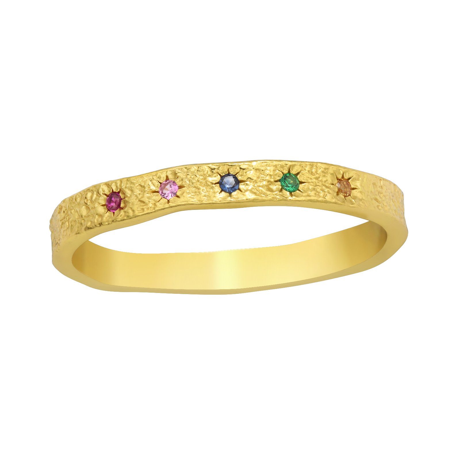 BUNGSA Fingerring 49 (16.6) Ring goldfarben mit bunten Steinchen aus 925 Silber Damen (1 Ring, 1-tlg), Bracelet Armschmuck